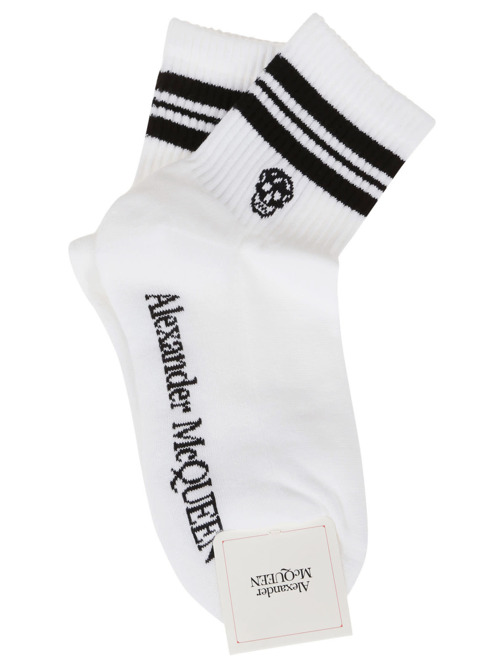 Shop Alexander Mcqueen Socks Stri Skull Spo In White Black