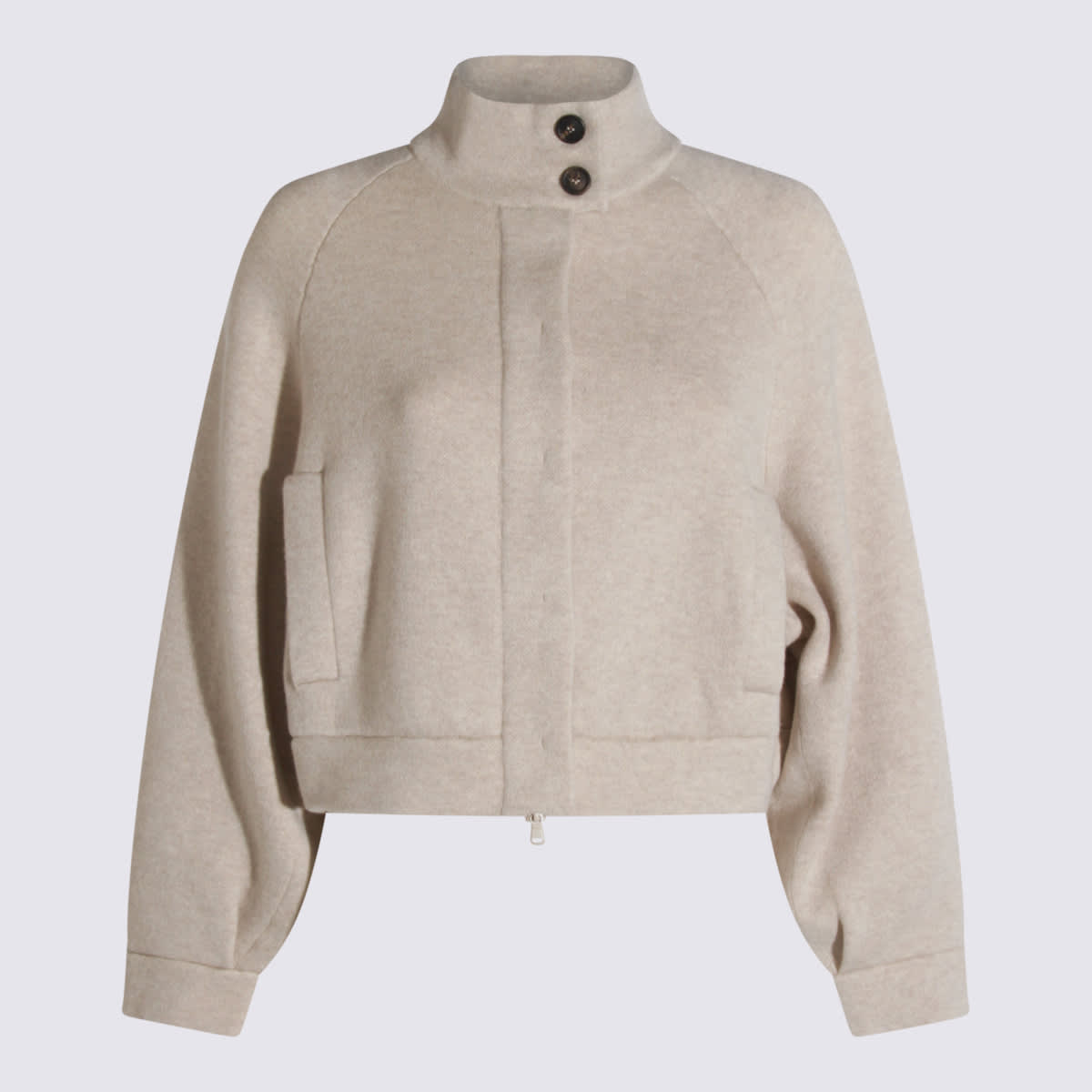 Brunello Cucinelli Cashmere Cardigan With High Collar And Pockets In Neutral