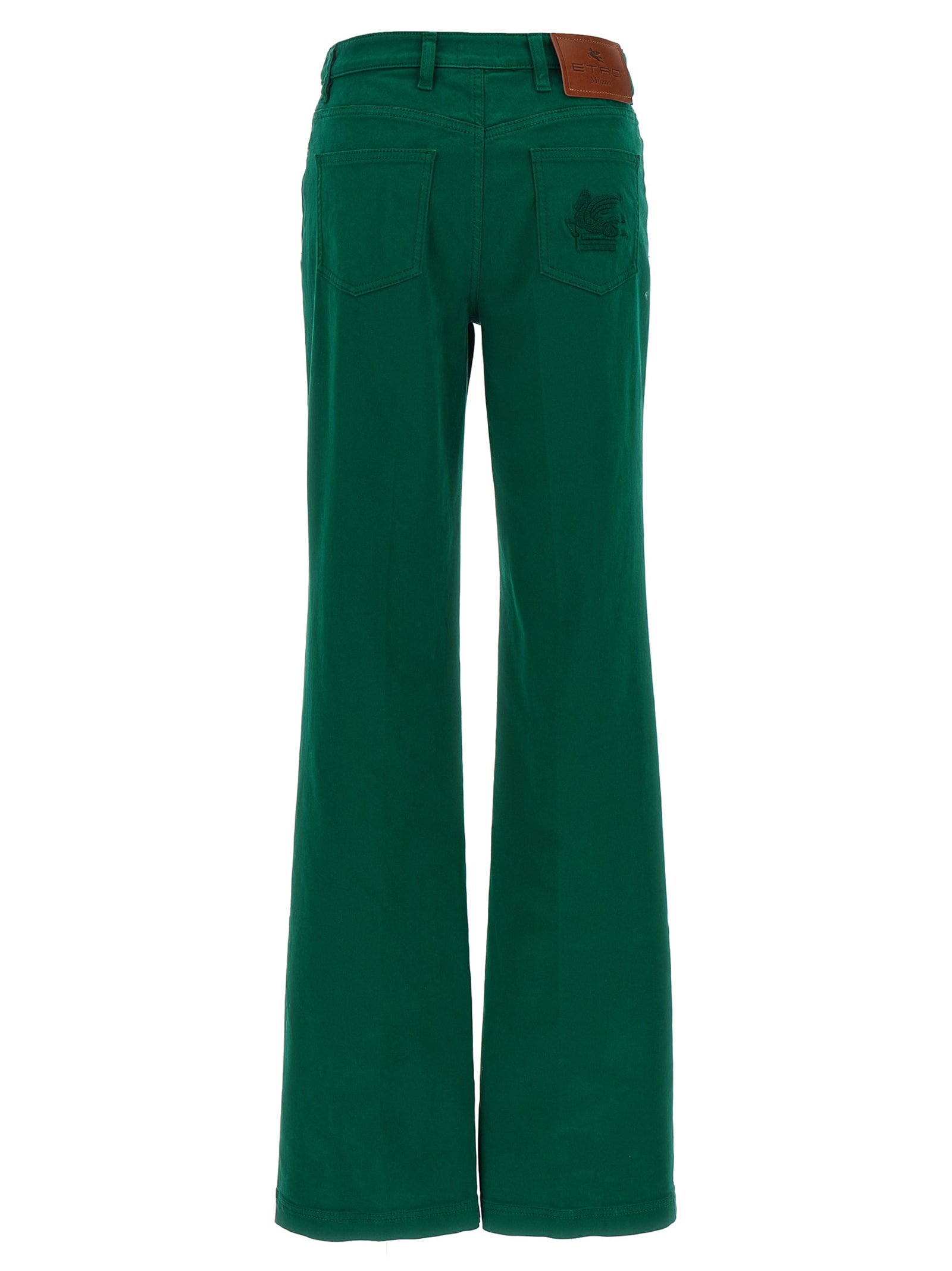 Etro Embroidered-logo Back-patch Trousers In Green