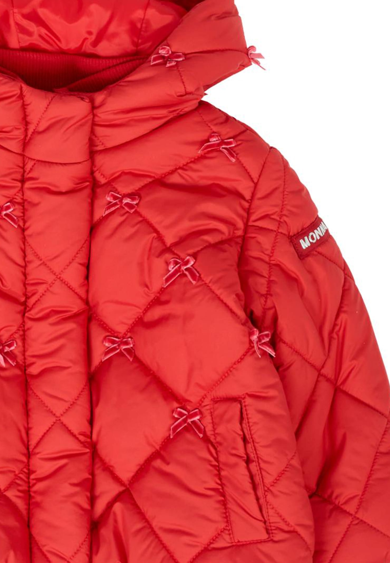 Monnalisa Red Down Jacket For Baby Girl With Bows In Red