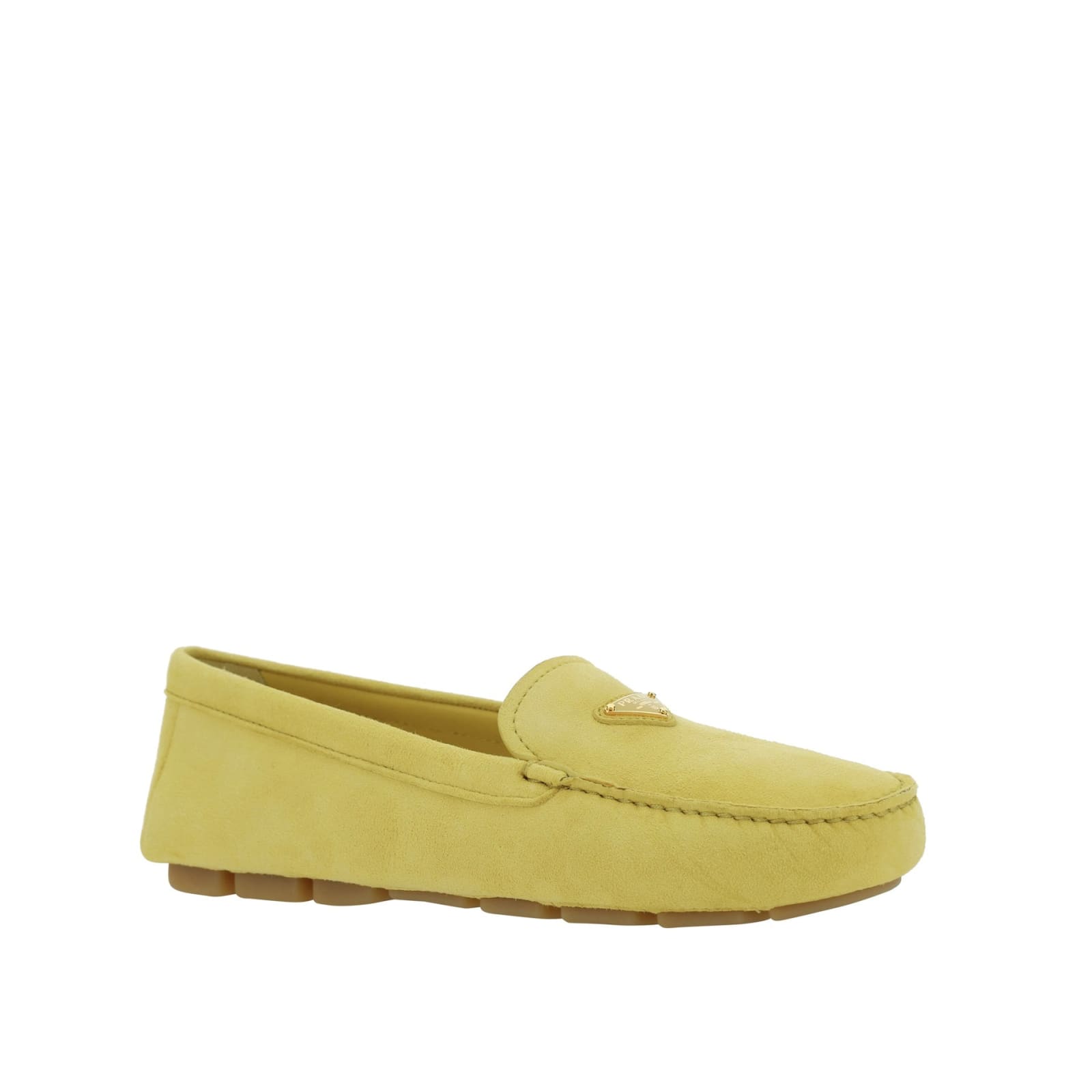 Shop Prada Leather Logo Loafers In Yellow