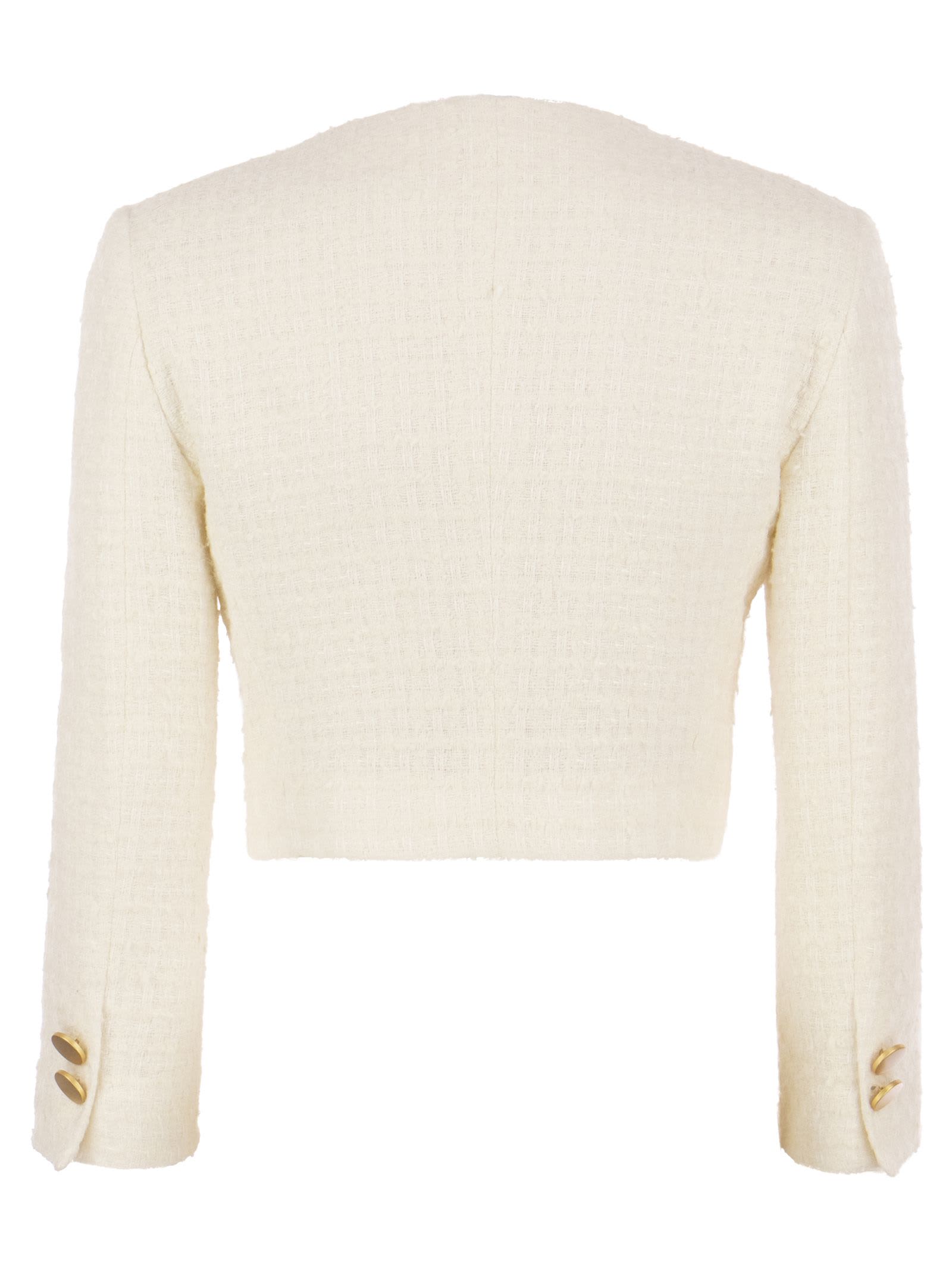 Shop Tagliatore Rosy - Cropped Tweed Jacket In Cream