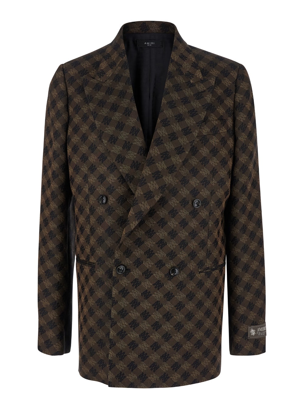 Brown Double-breasted Jacket With Check Motif In Wool Blend Man