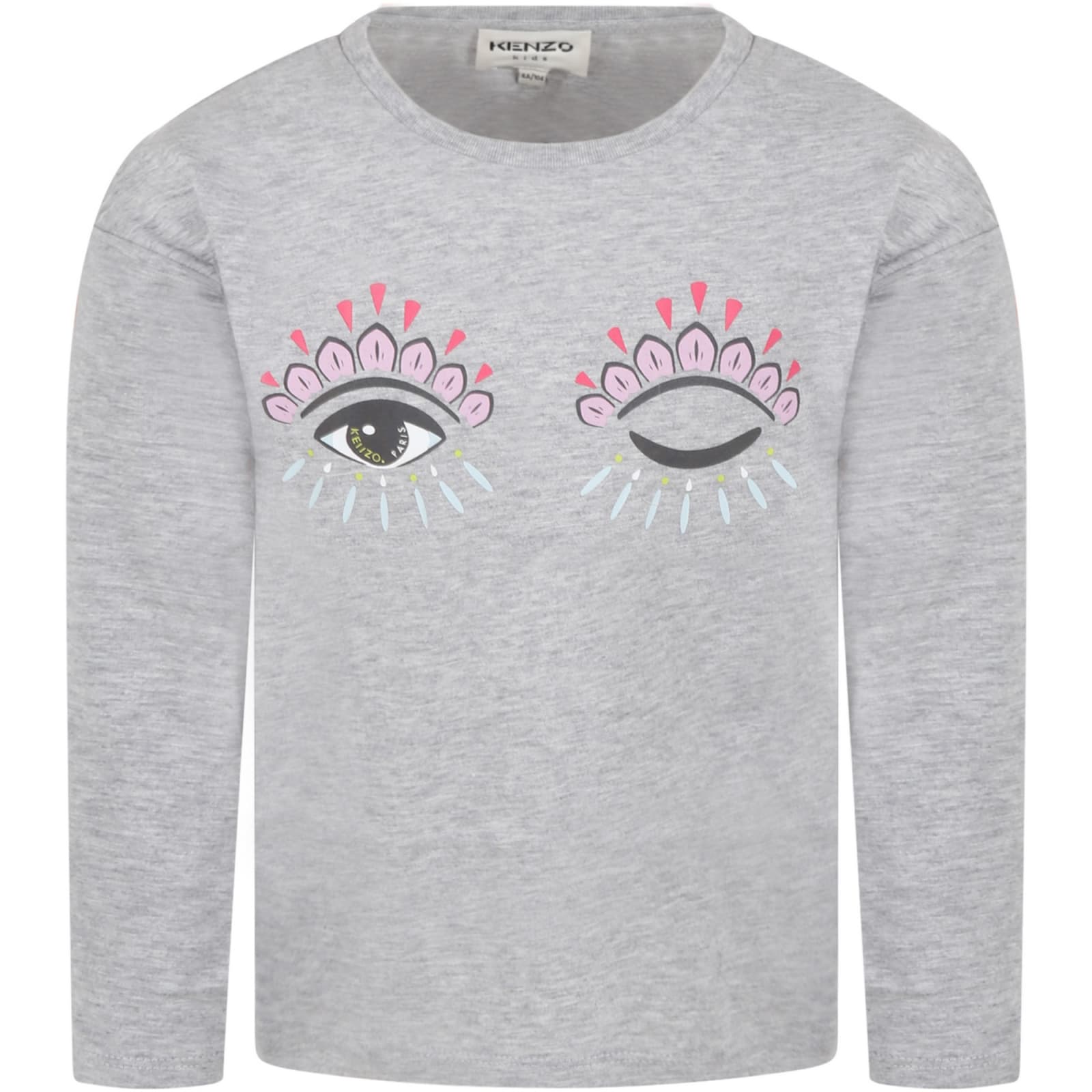 Kenzo Kids Grey T-shirt For Girl With Iconic Eyes