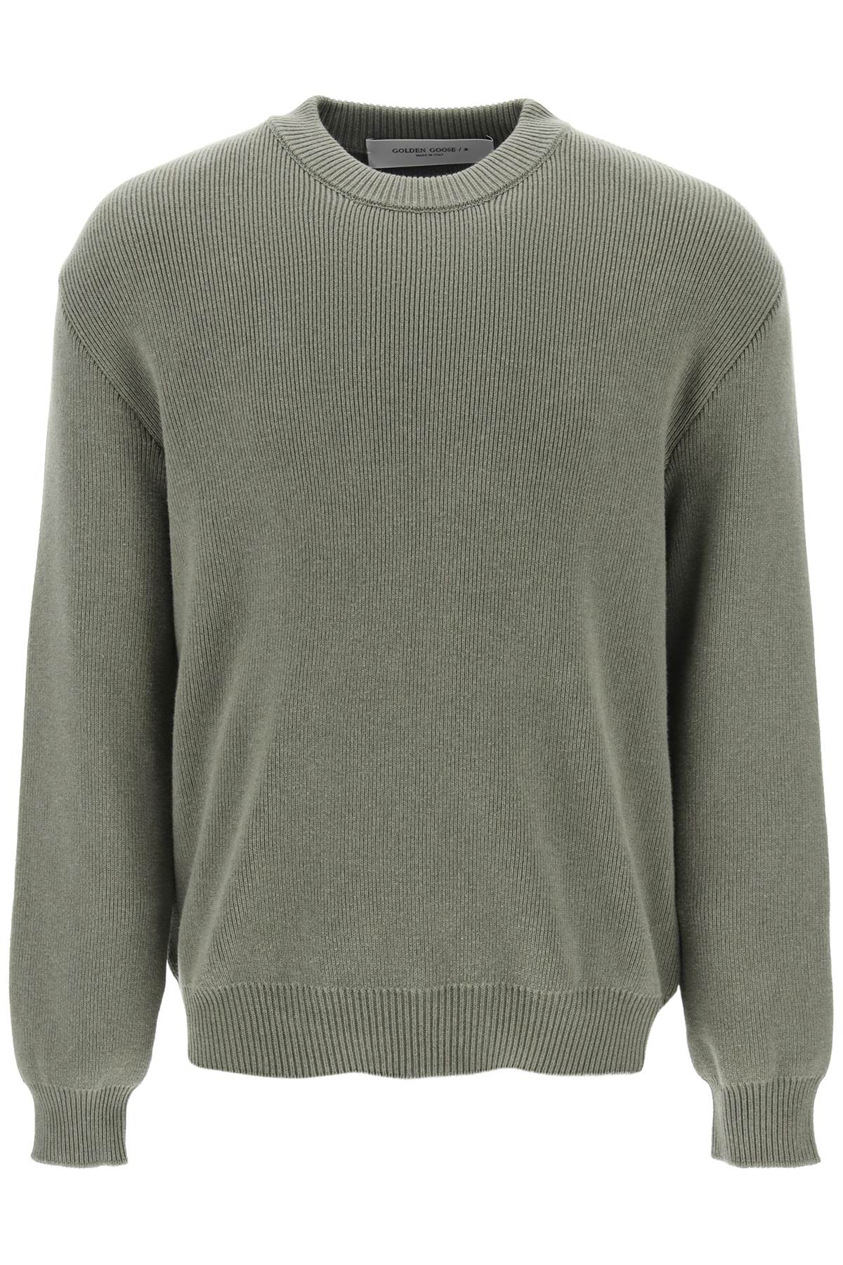 Shop Golden Goose Davis Cotton Rib Sweater In Kalamata Melange (khaki)