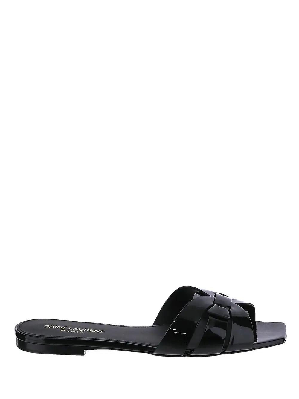 Shop Saint Laurent Tribute Flat Sandals In Black