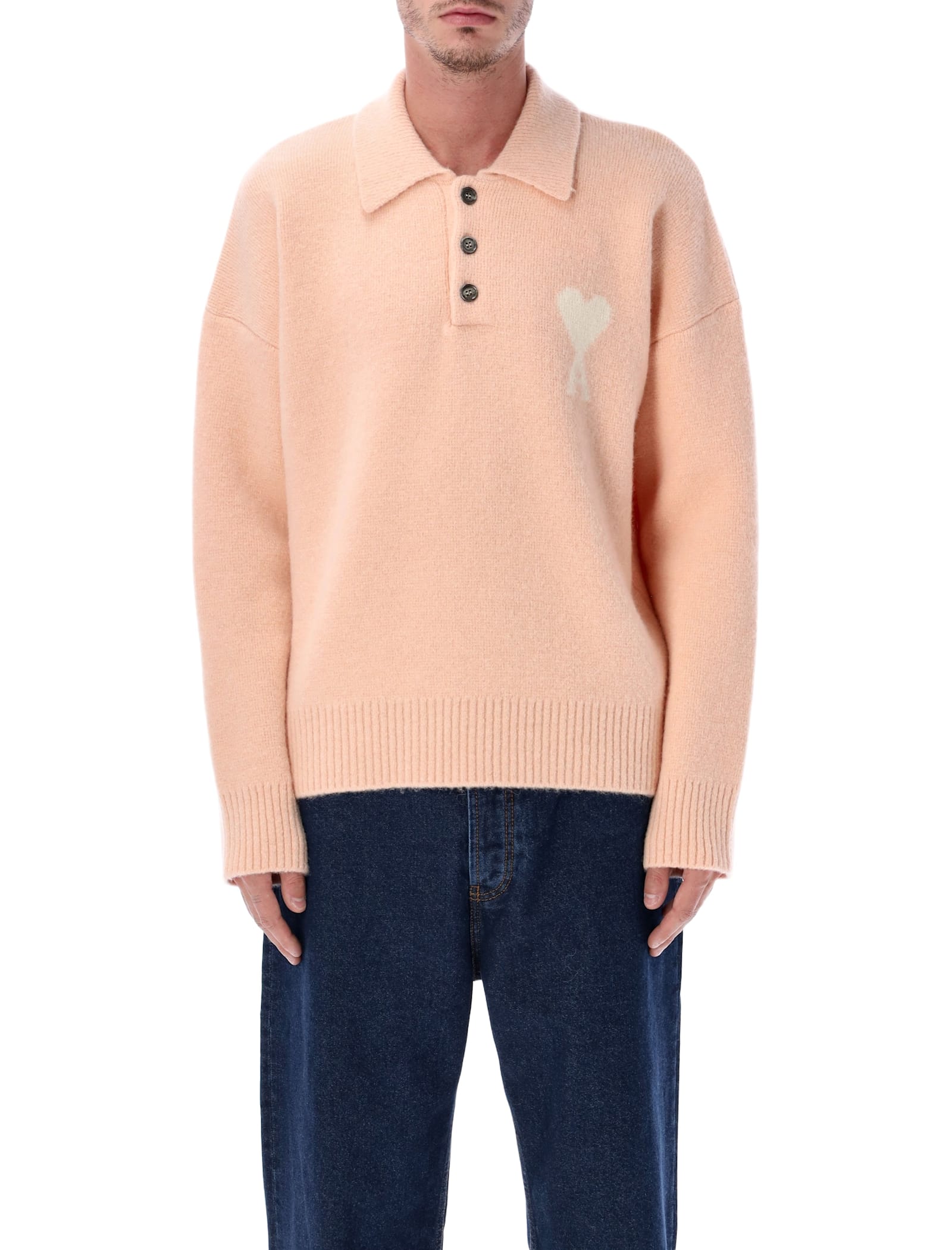 Ami Alexandre Mattiussi Ami Paris Powder Pink Ami De Coeur Polo Sweater Men In Pink