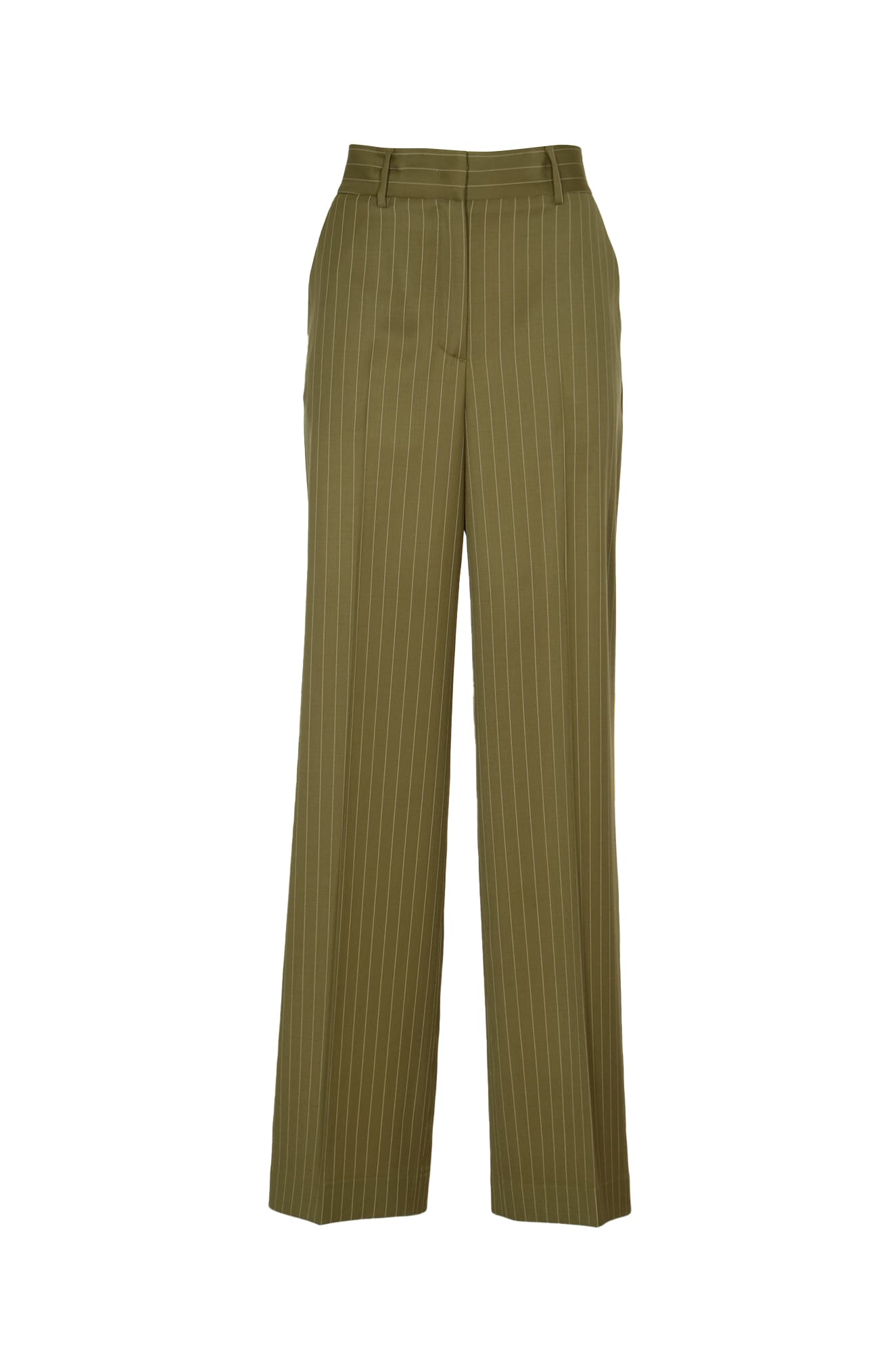 Shop Msgm Pinstripe Trousers In Green