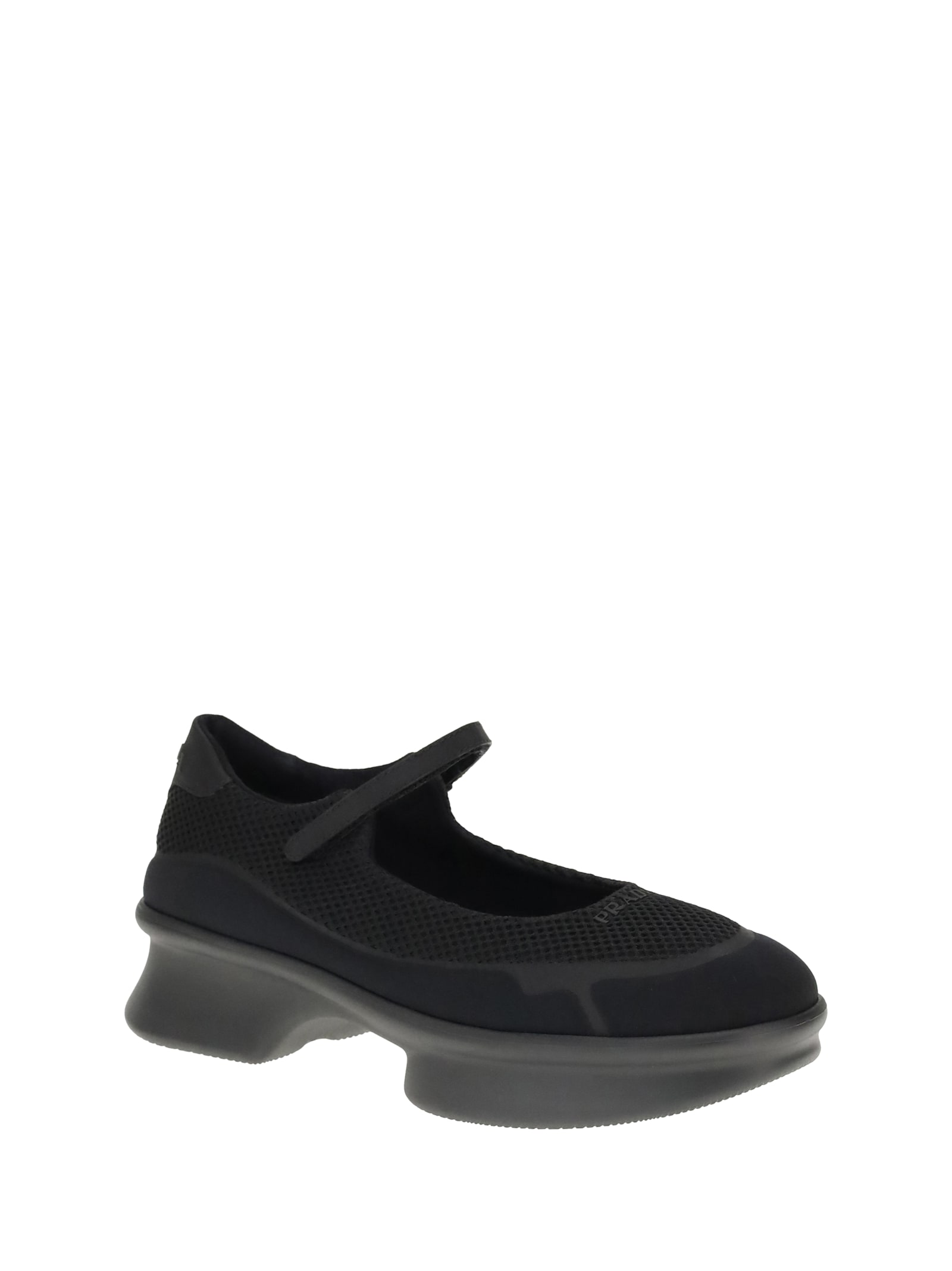 Prada Mesh Upper Round Toe Rubber Sole Ballerinas In Black