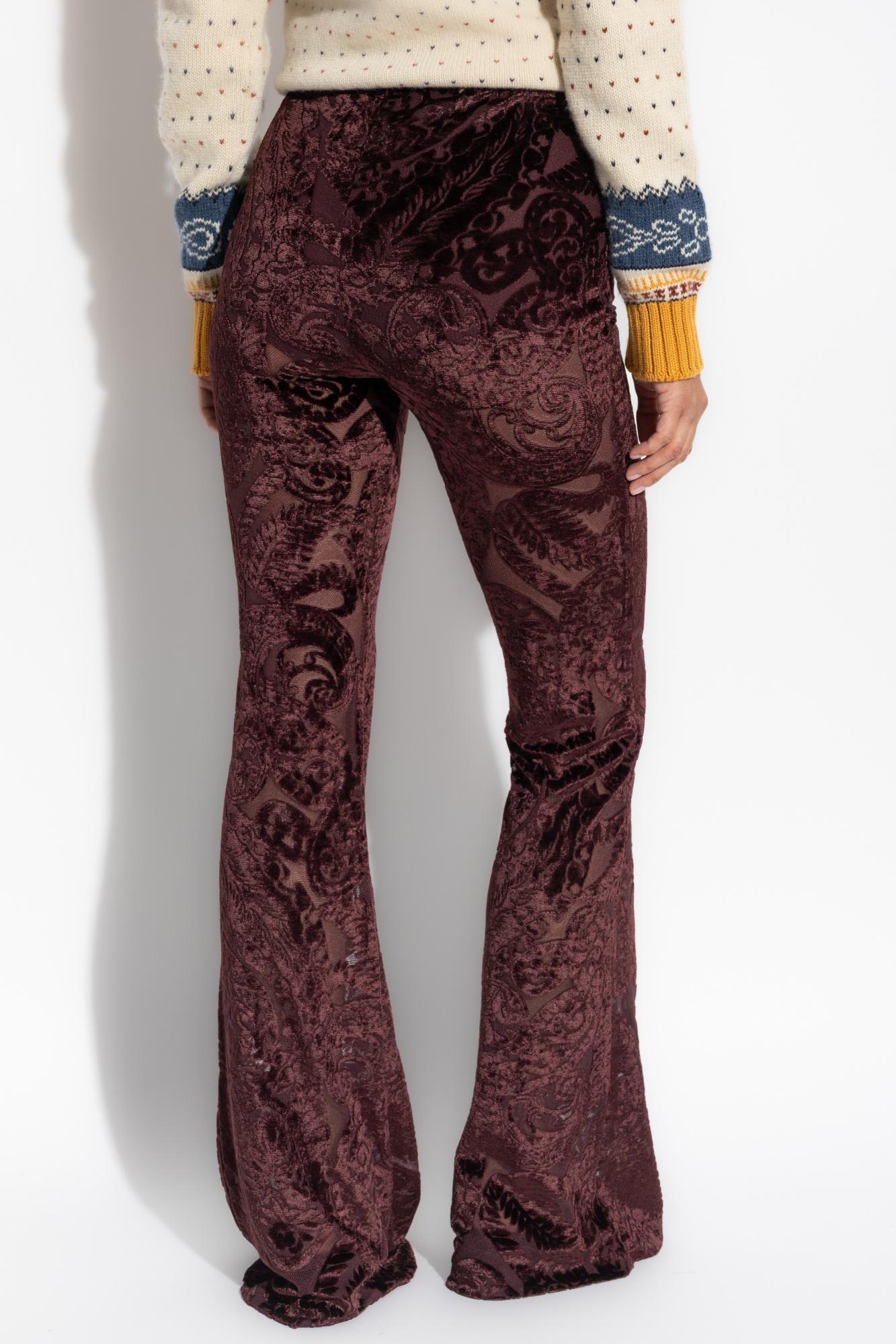 Etro Trousers With A Velvet Pattern In Burgundy
