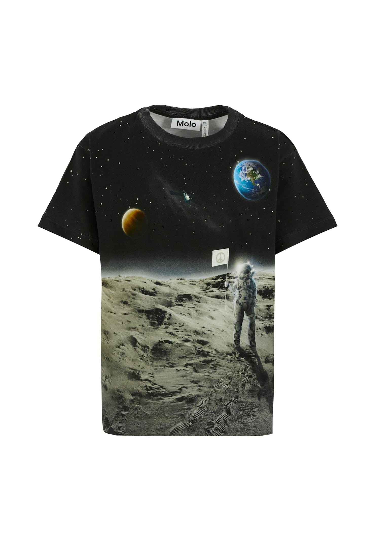 Molo Black T-shirt For Boy With Astronaut Print In Multi