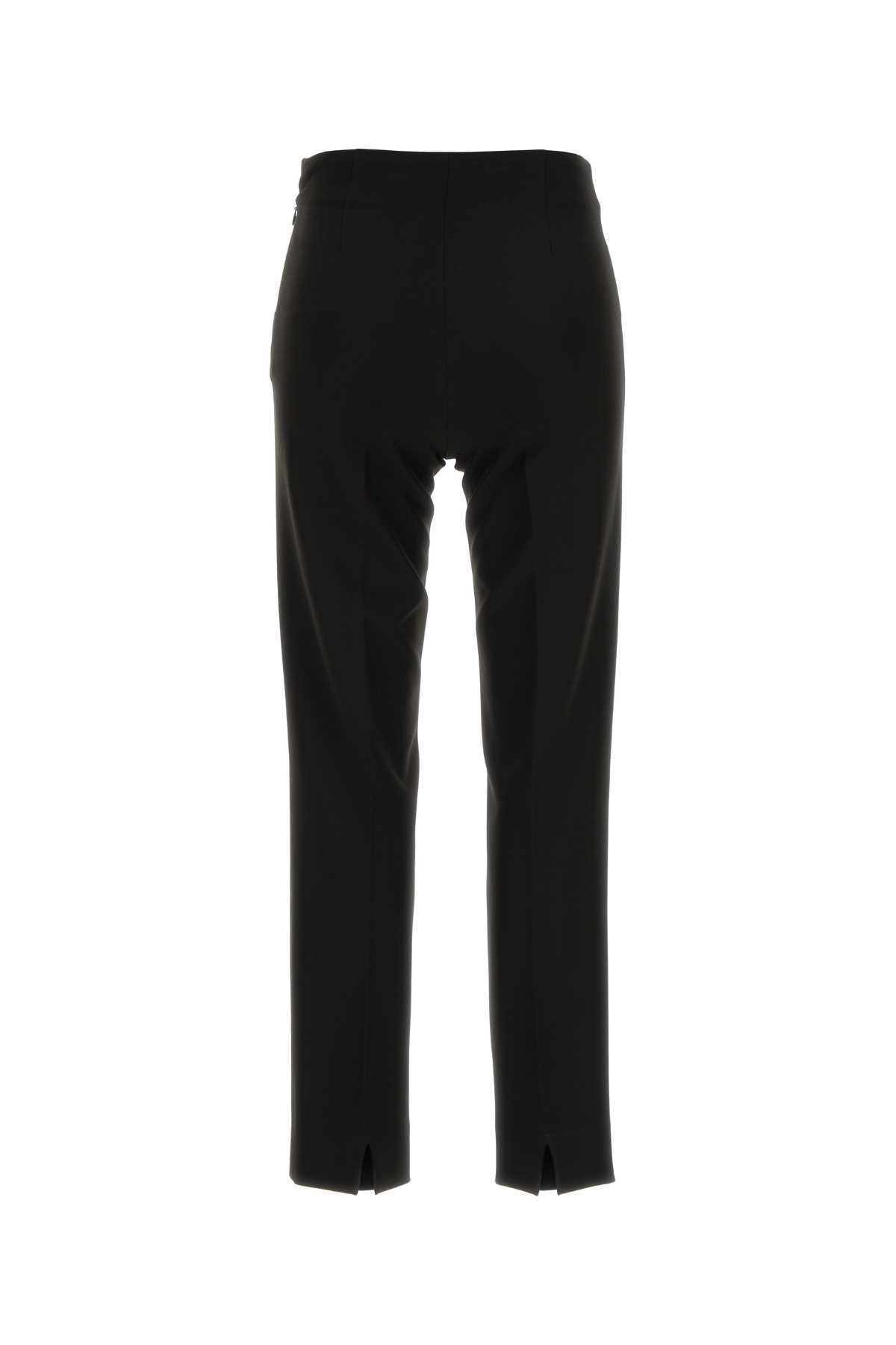 Pt Torino High-waisted Black Trousers With Tailored Front Pleats And Hem Slits In Animal Print