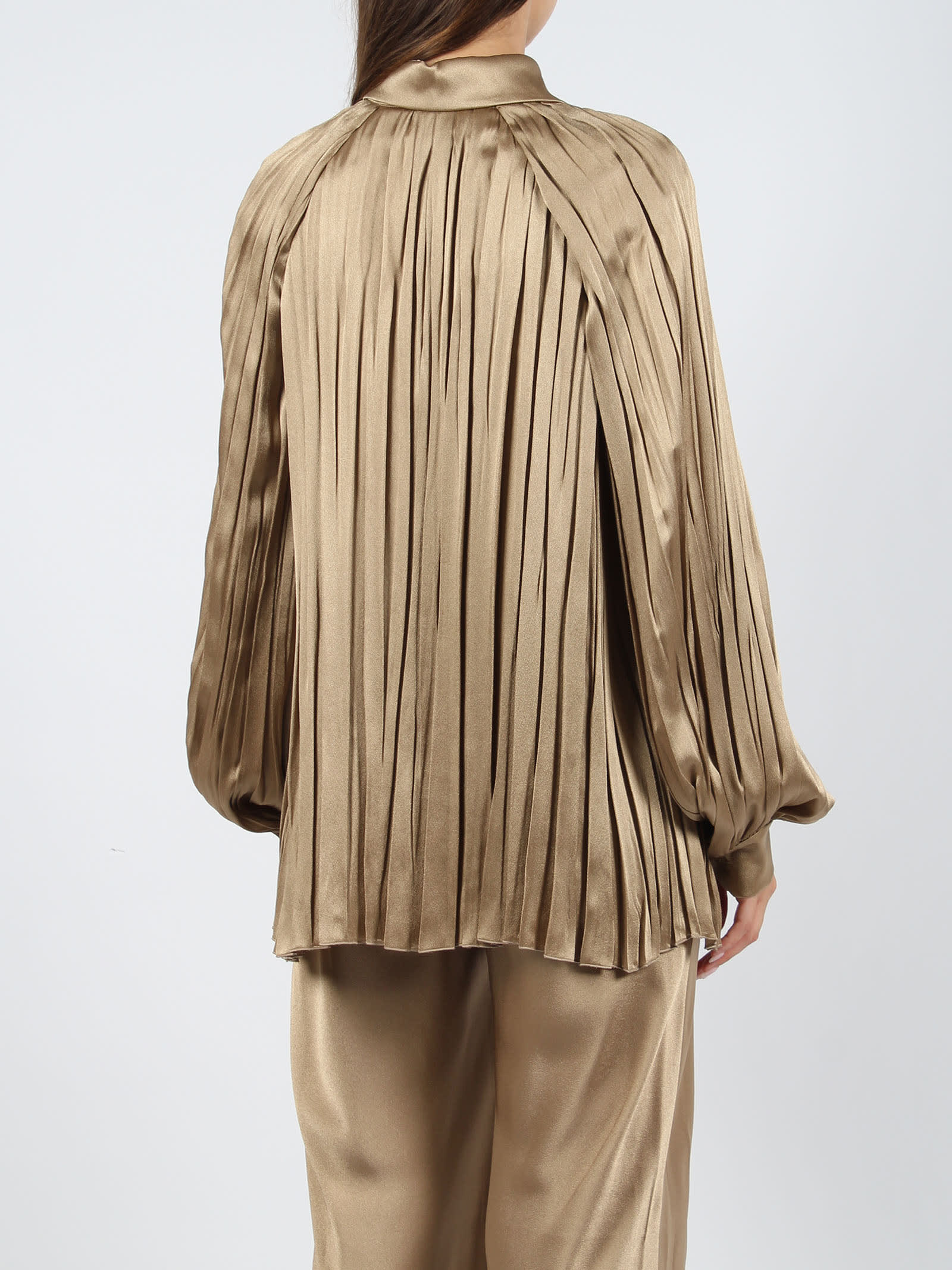 Shop Alberta Ferretti Satin Pleated Shirt In Light Brown