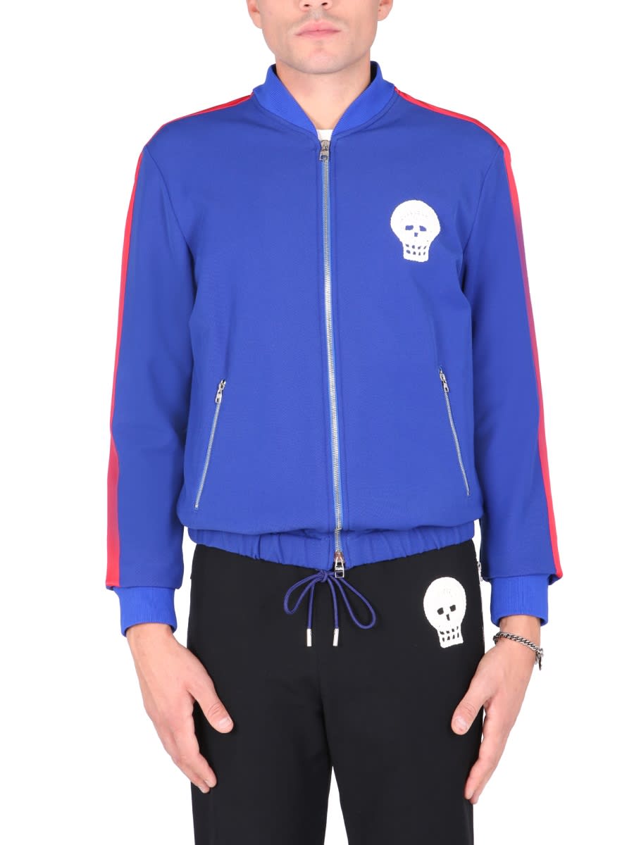 Shop Alexander Mcqueen Skull Embroidered Sweatshirt In Blue