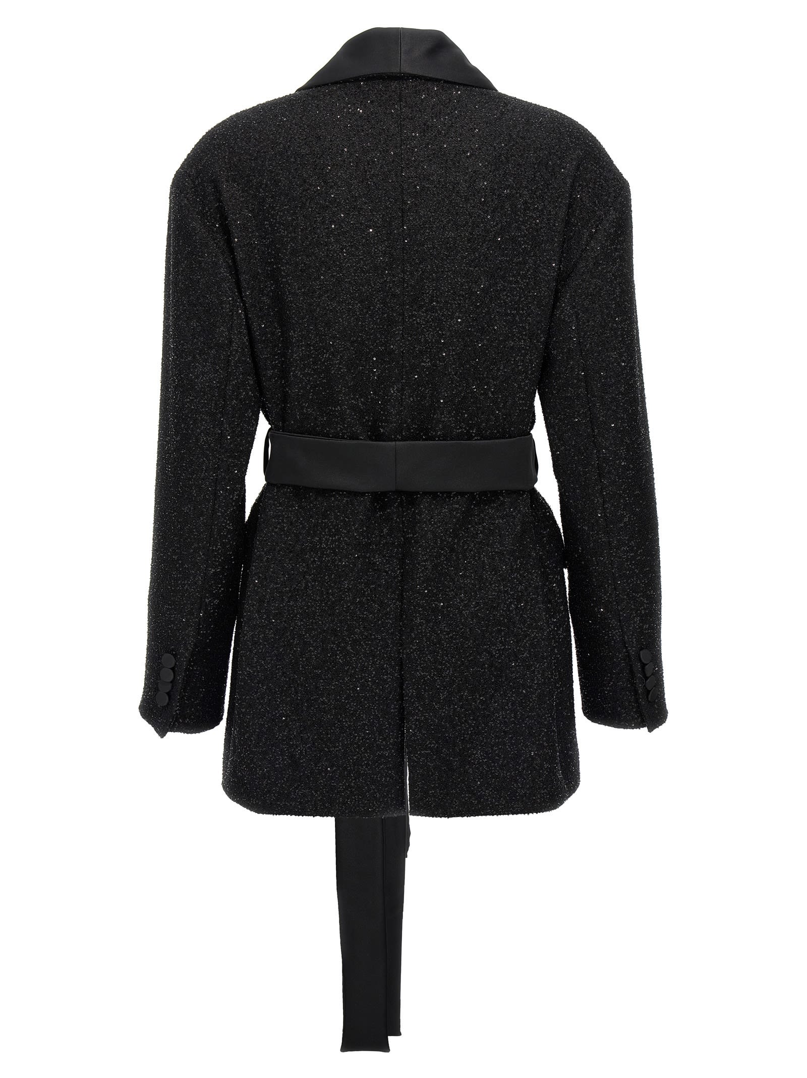 Max Mara Pau Viscose Blend Blazer With All-over Sequins In Black