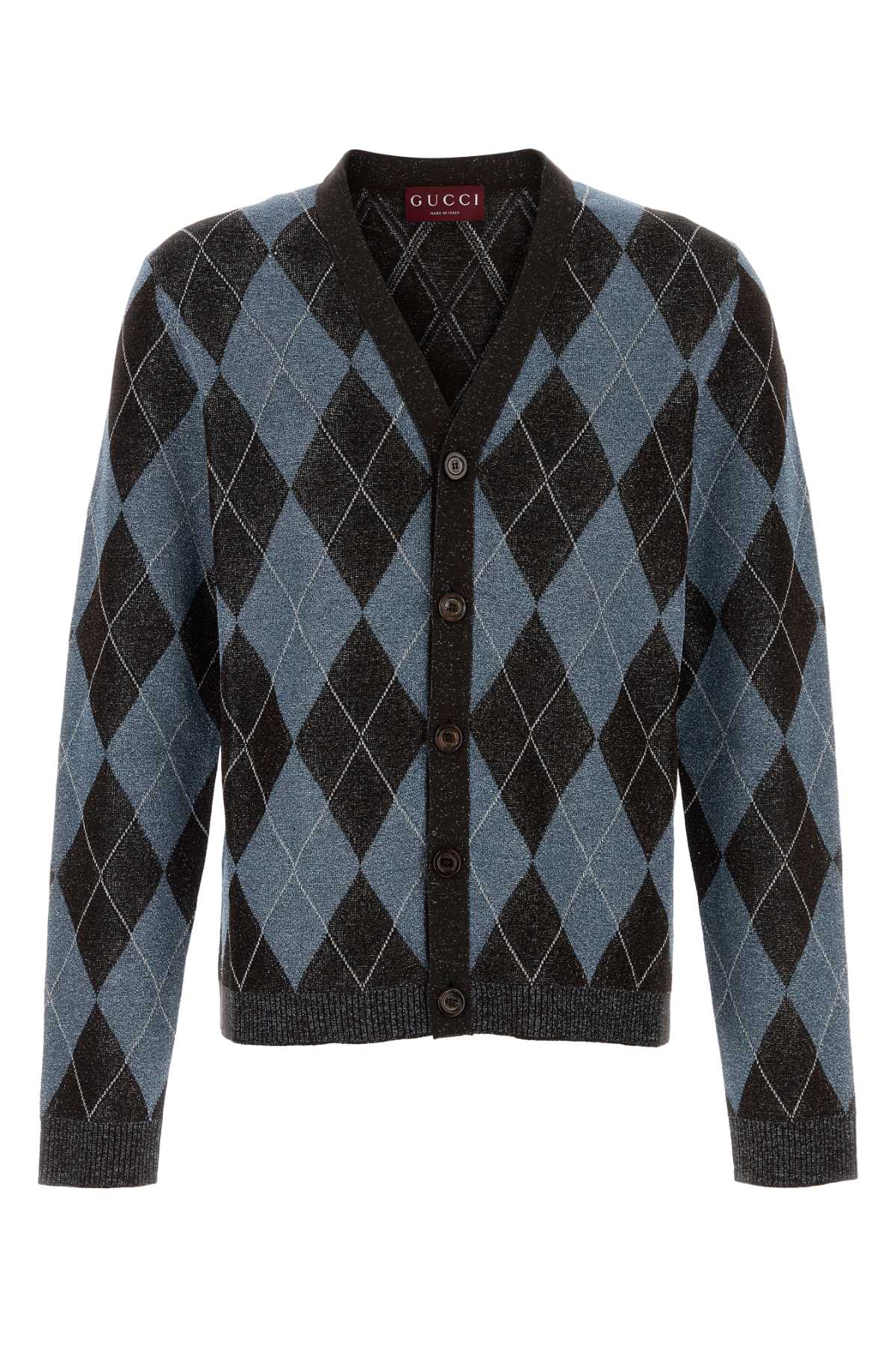 Gucci Wool Blend Cardigan With Embroidered Argyle Pattern