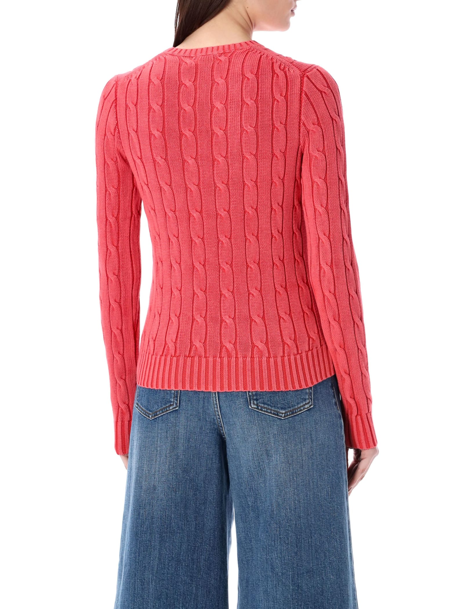 Shop Polo Ralph Lauren Cable-knit Cotton Crewneck Sweater In Corallo