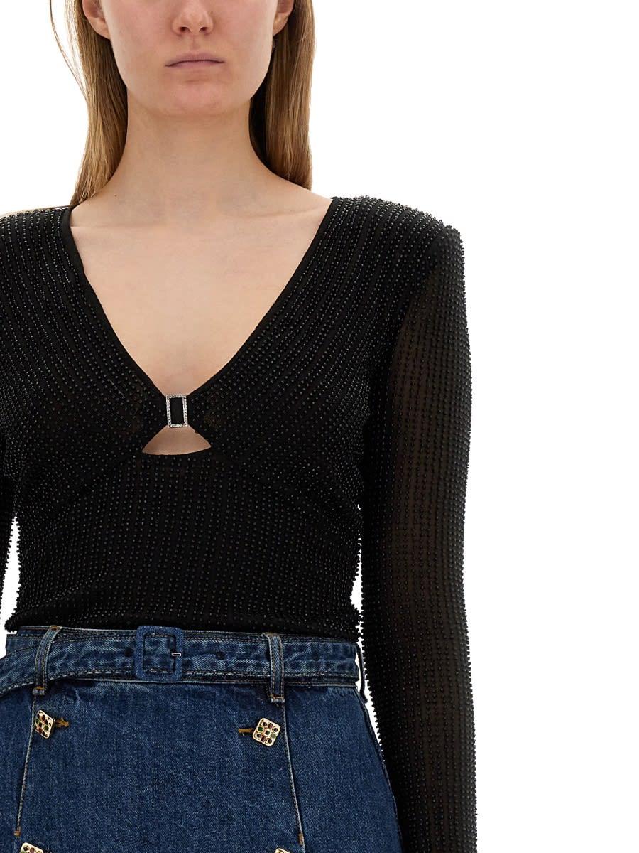 Shop Self-portrait Tops In Mesh In Black