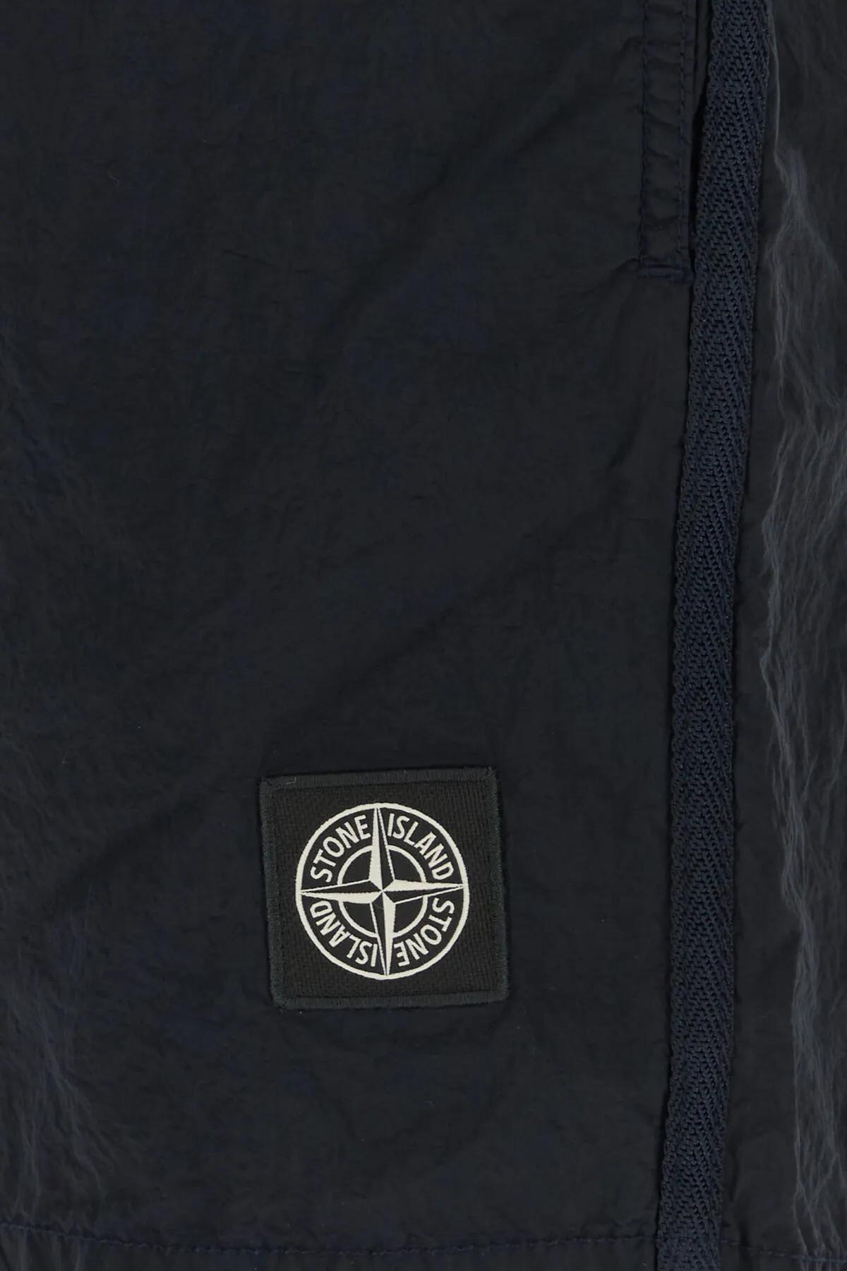 Shop Stone Island Navy Blue Nylon Swimming Shorts