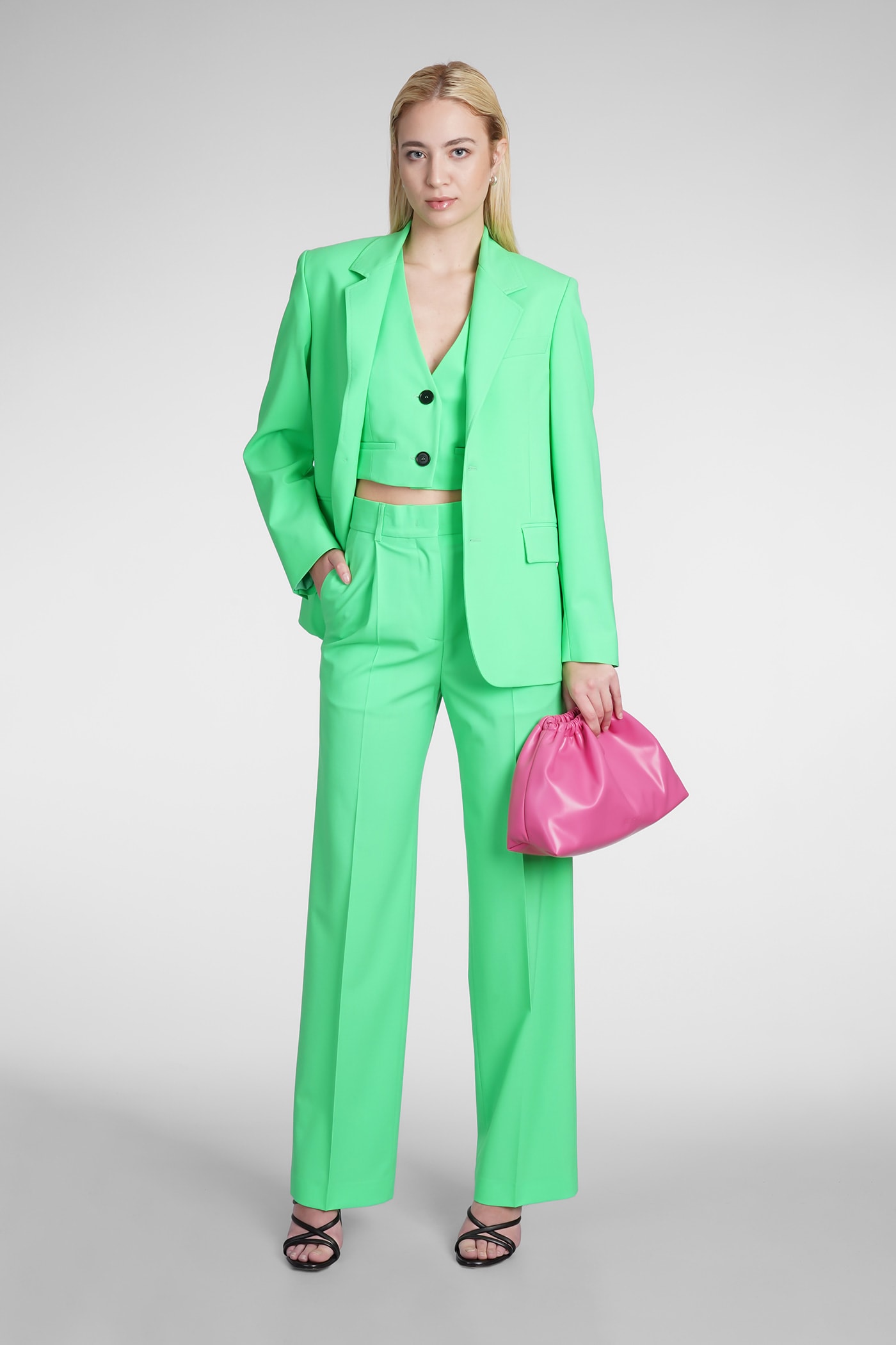 Shop Msgm Pants In Green Wool