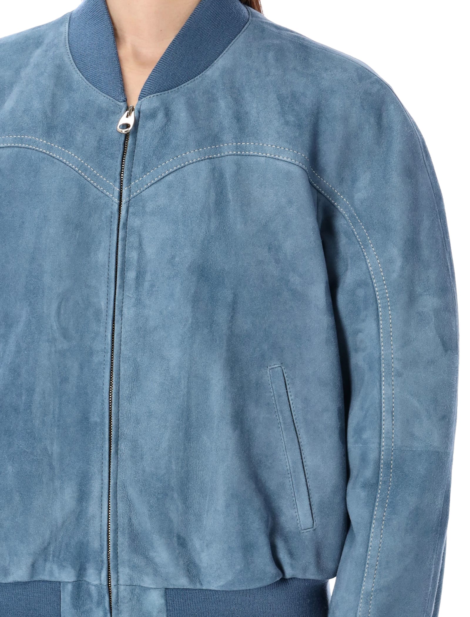 Shop Chloé Leather Bomber Jacket In Light Blue