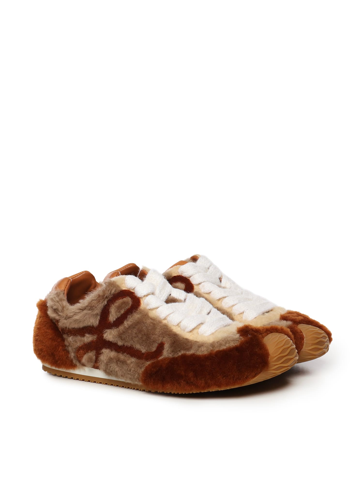 Loewe Ballet Runner 2.0 Leather-trimmed Shearling Sneakers In Multi