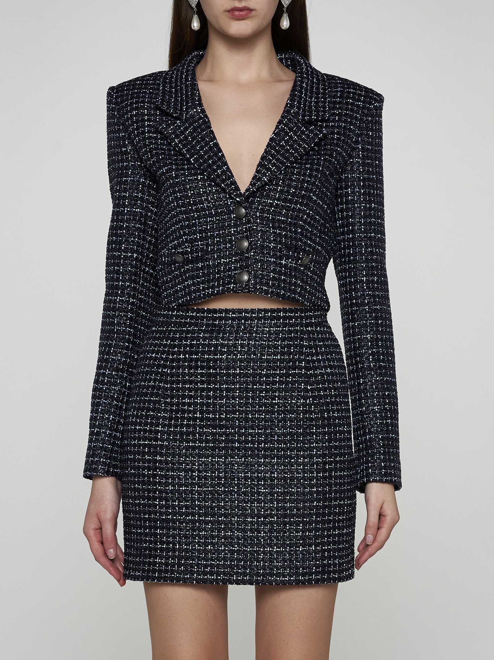 Shop Alessandra Rich Sequin Check Tweed Miniskirt In Blue