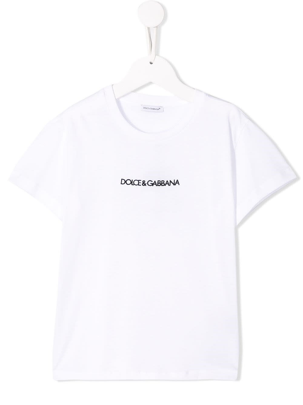 Shop Dolce & Gabbana Cotton T-shirt With Front Logo In Bianco Ottico