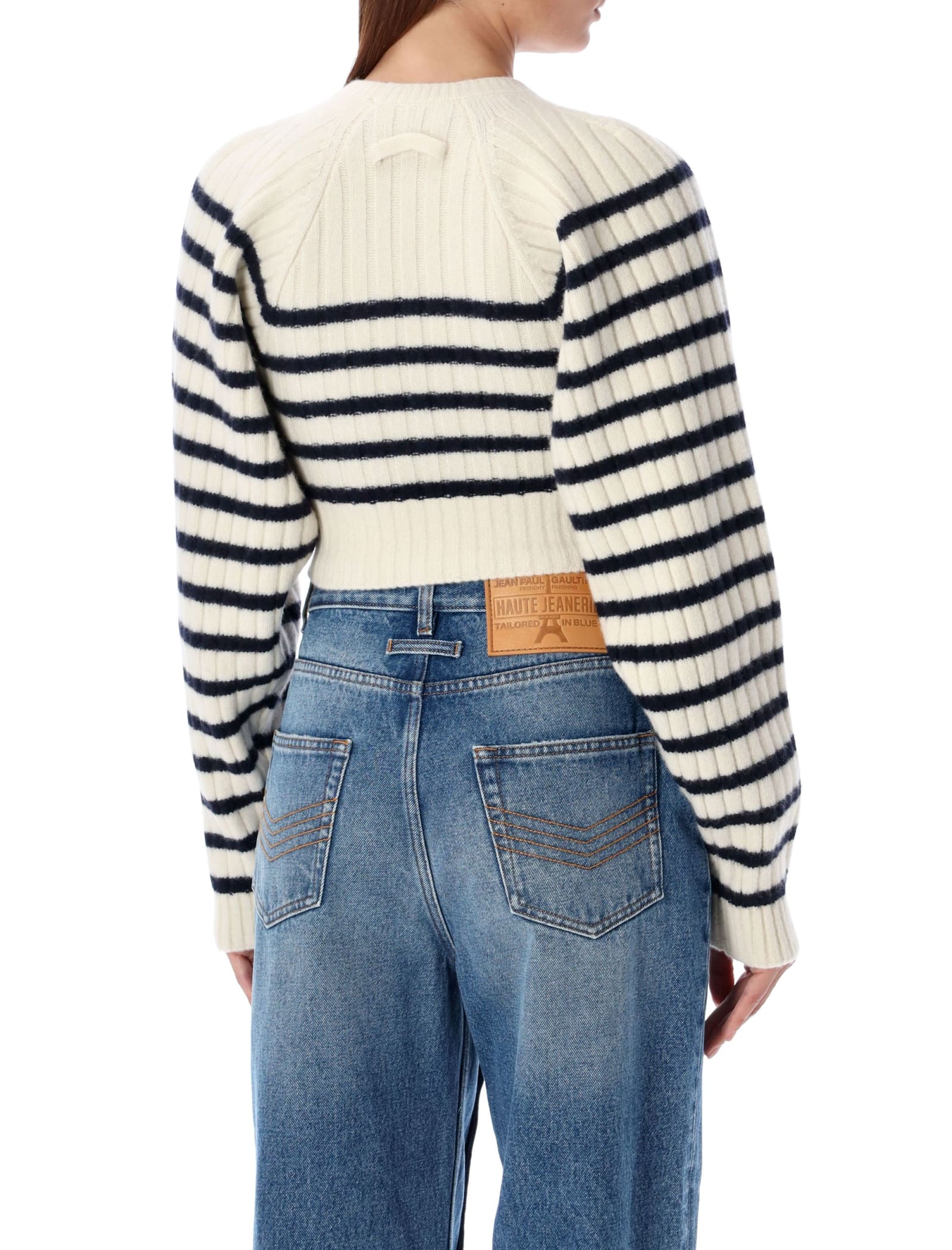 Shop Jean Paul Gaultier Mariniere Cropped Sweater In White Navy