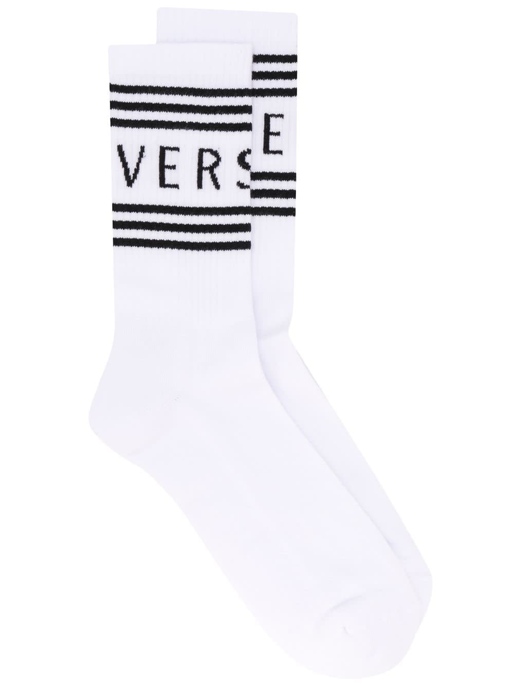 Versace White Cotton Socks With Logo