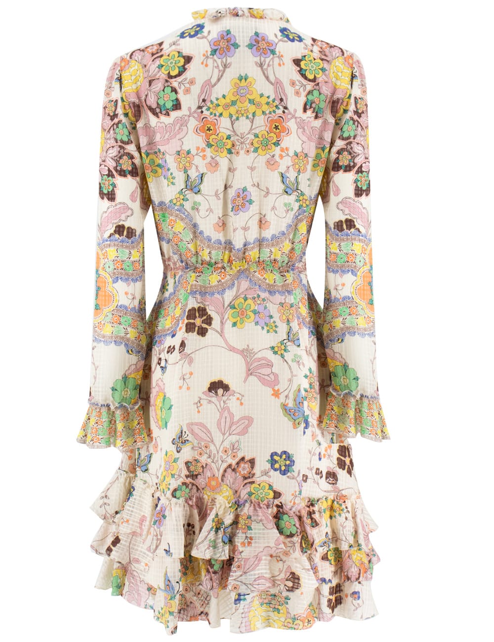 Etro Ruffled Mini Dress In Print On White Base