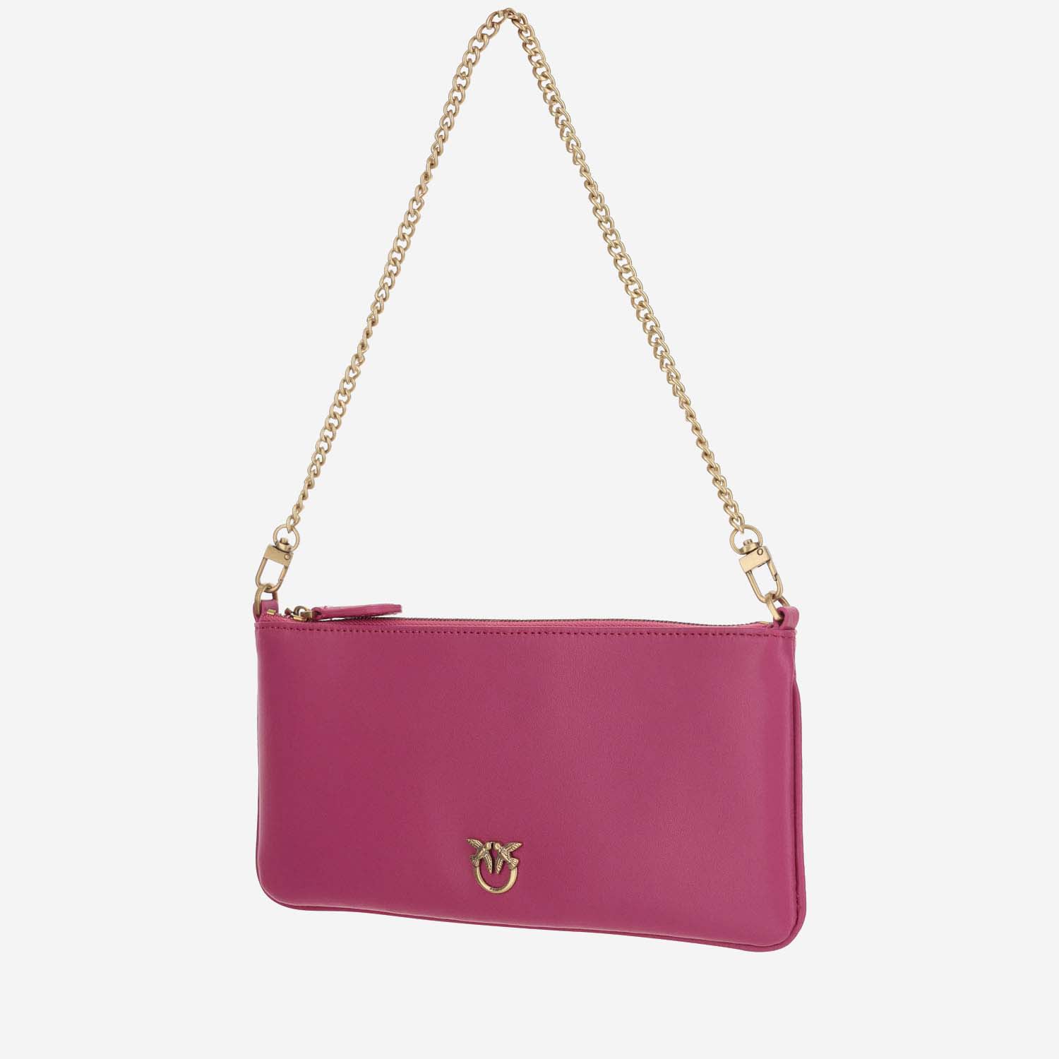 Shop Pinko Leather Clutch Bag With Logo In Pink