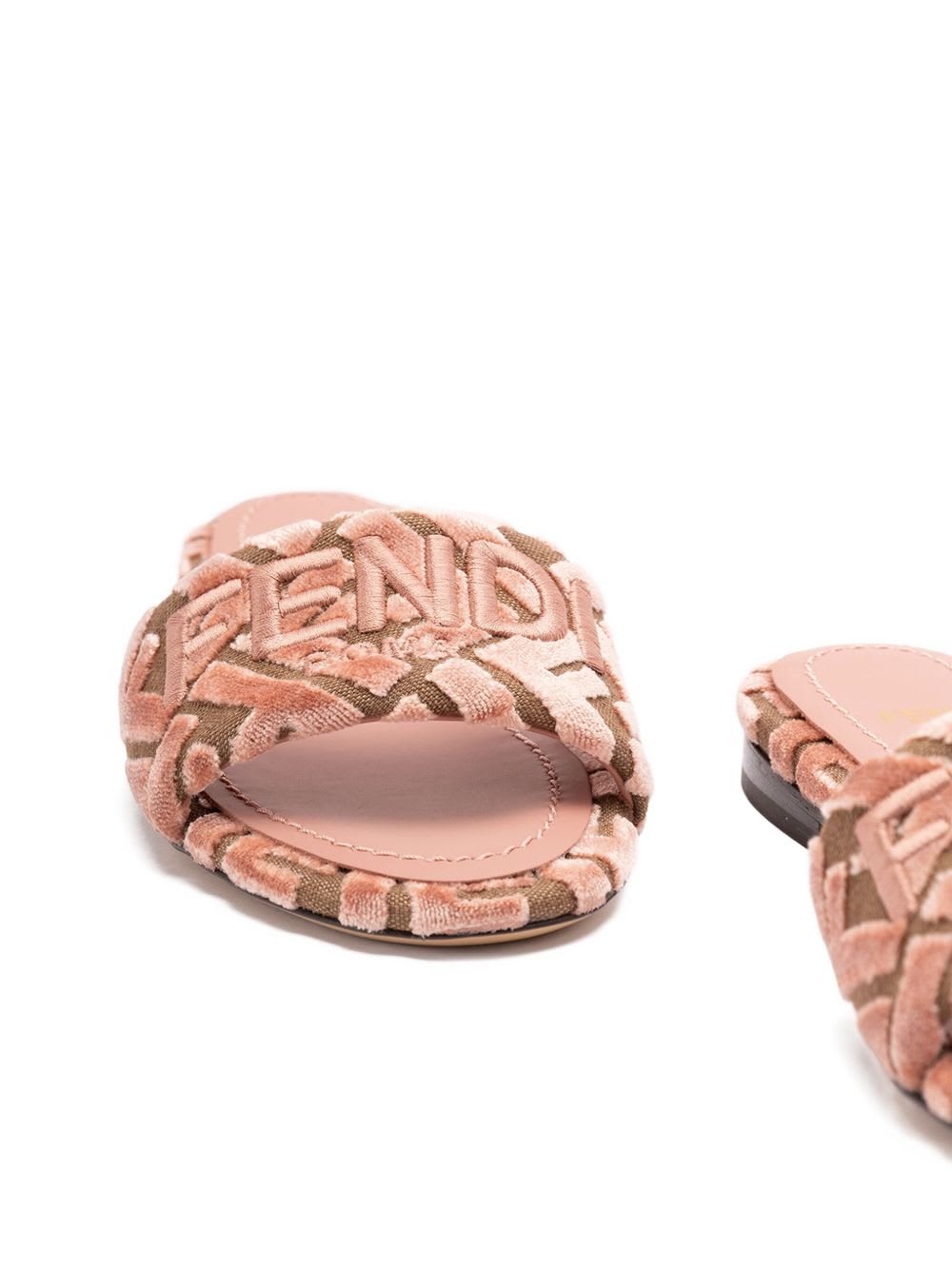 Fendi Velvet Slide Ff Open Toe Flat Sole In White