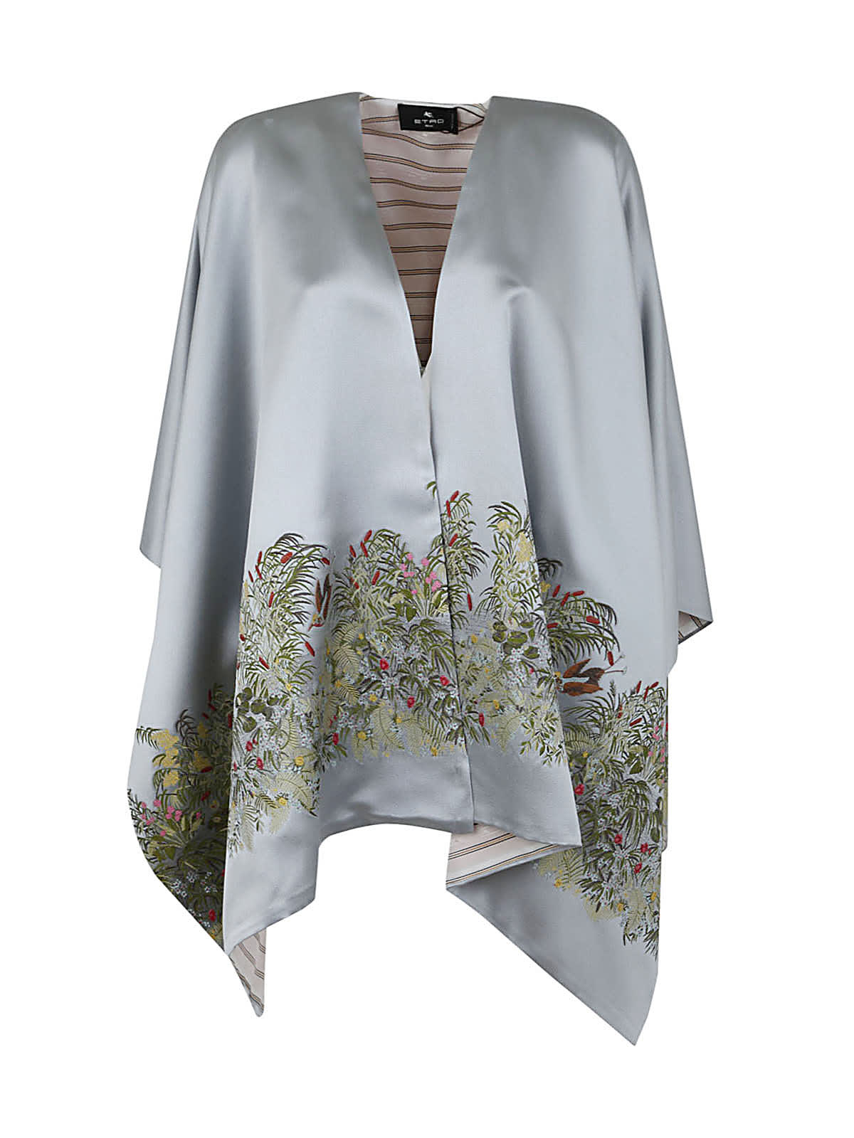 Etro Embroidered Satin Cape In Silver