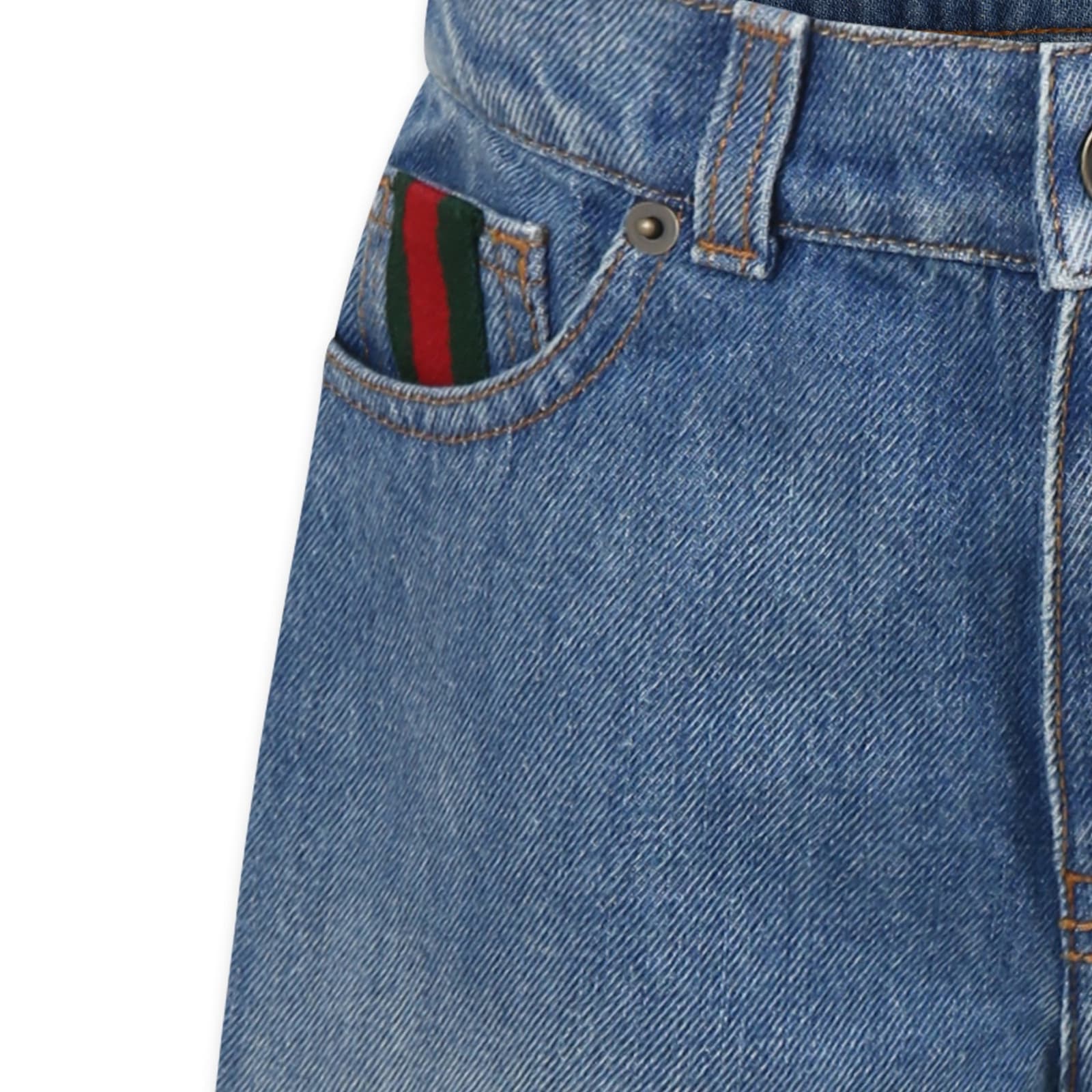 Gucci Web-stripe Denim Shorts In Denim