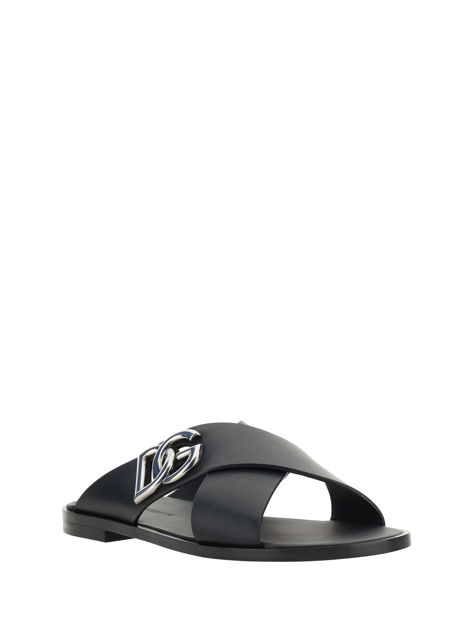 DOLCE & GABBANA LOGO LEATHER SANDALS