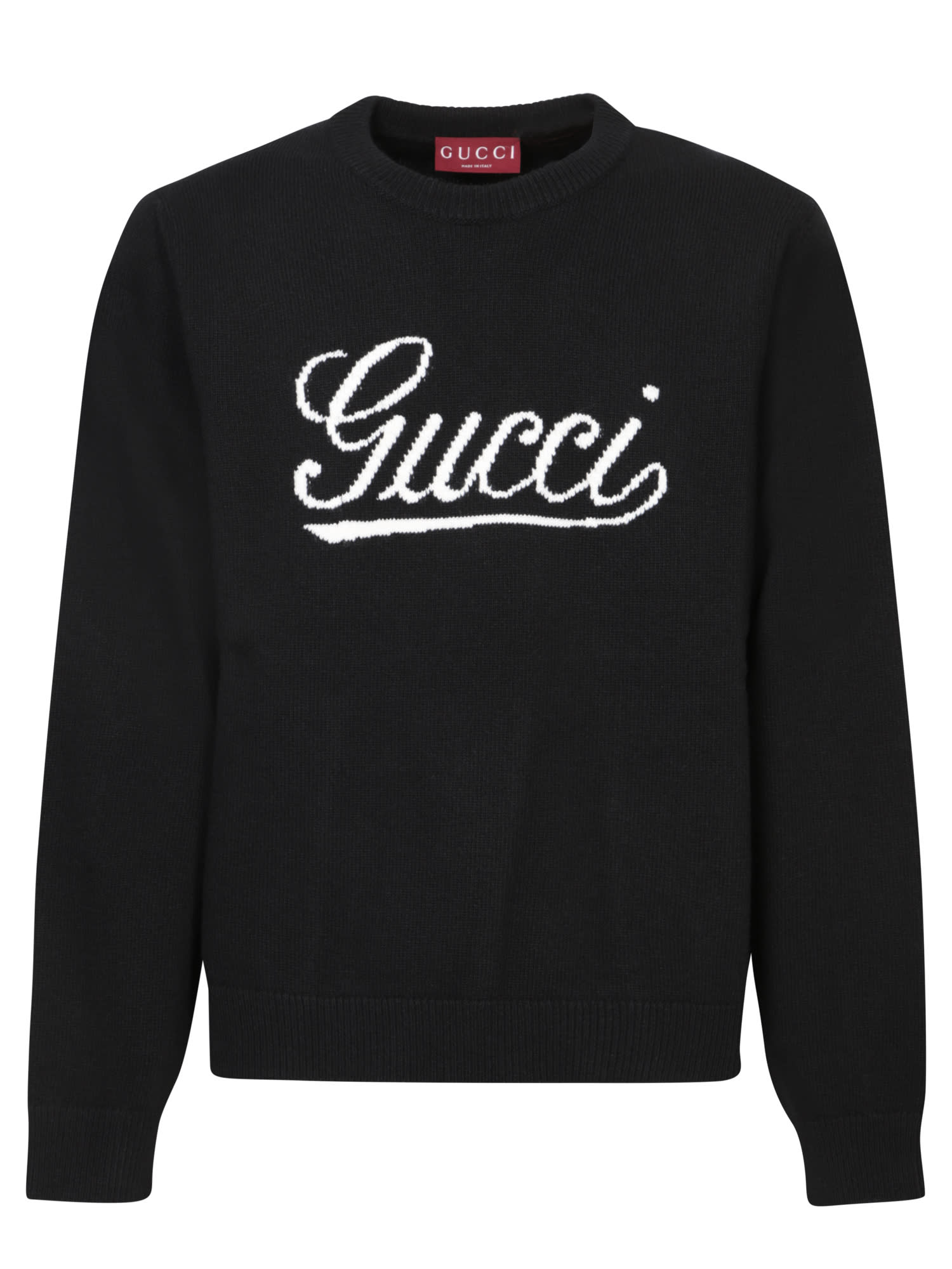 Shop Gucci Crew-neck Logo Black Sweatshirt