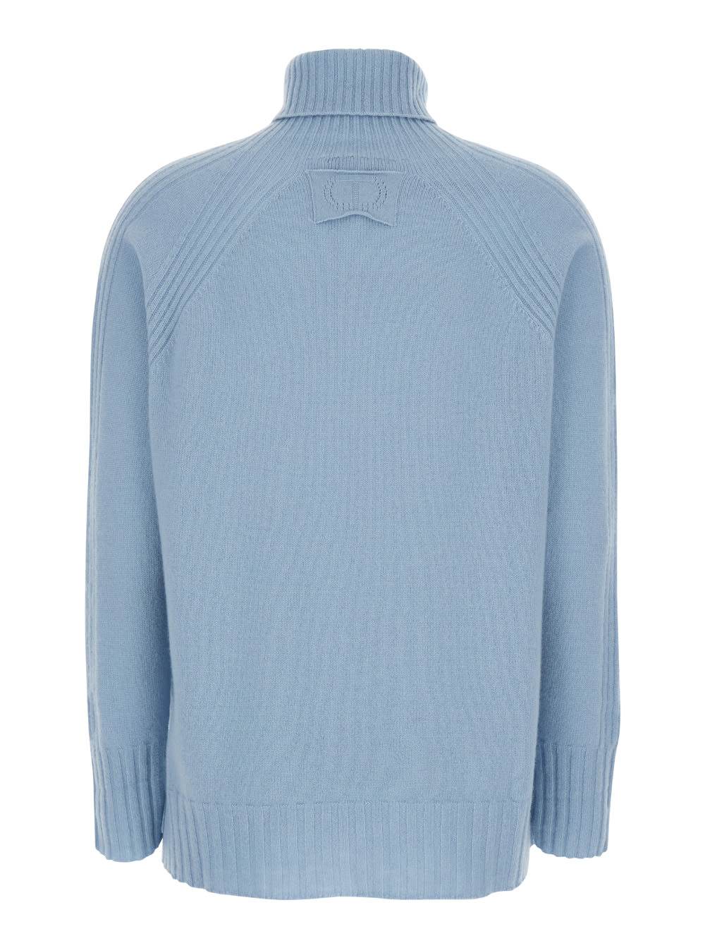 Shop Twinset Light Blue High Neck Swearer In Ribbed Knit Woman