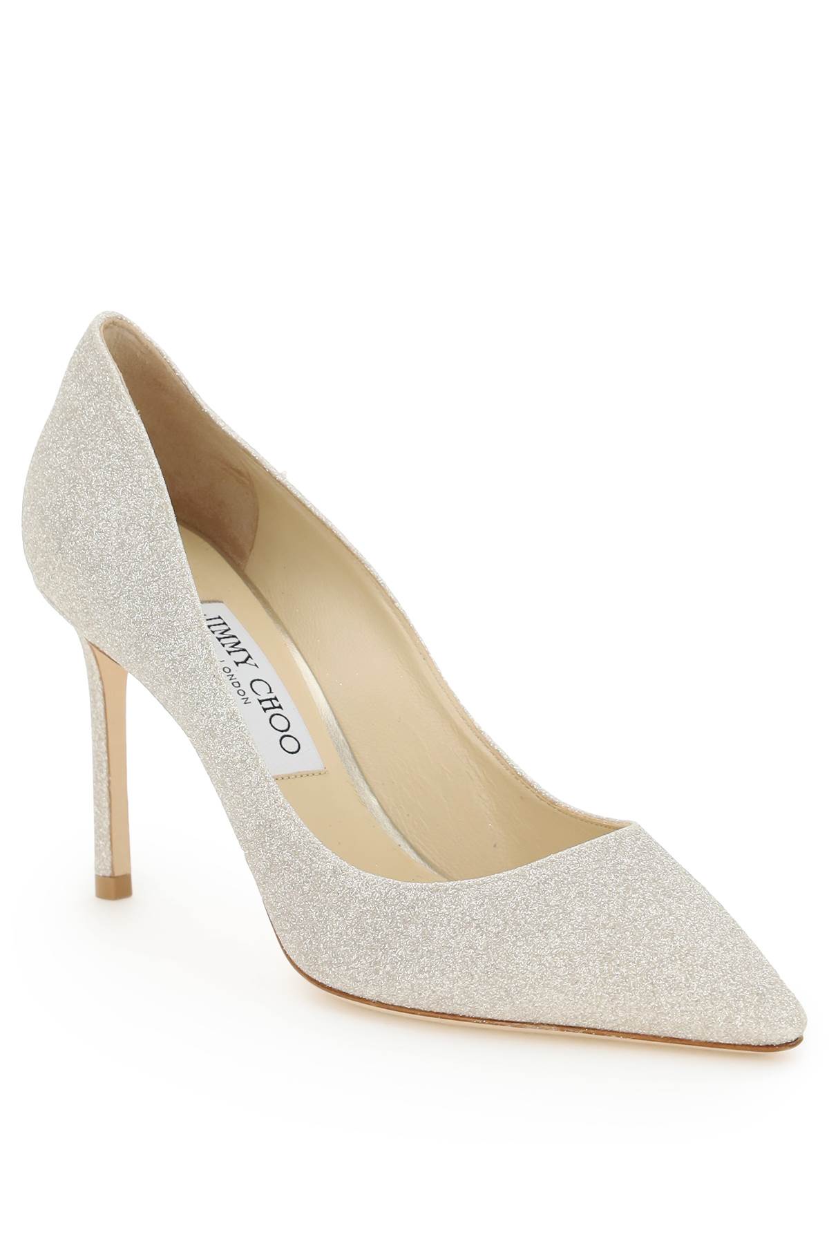 Shop Jimmy Choo Romy 85 Dusty Glitter Pumps In Platinum Ice (gold)