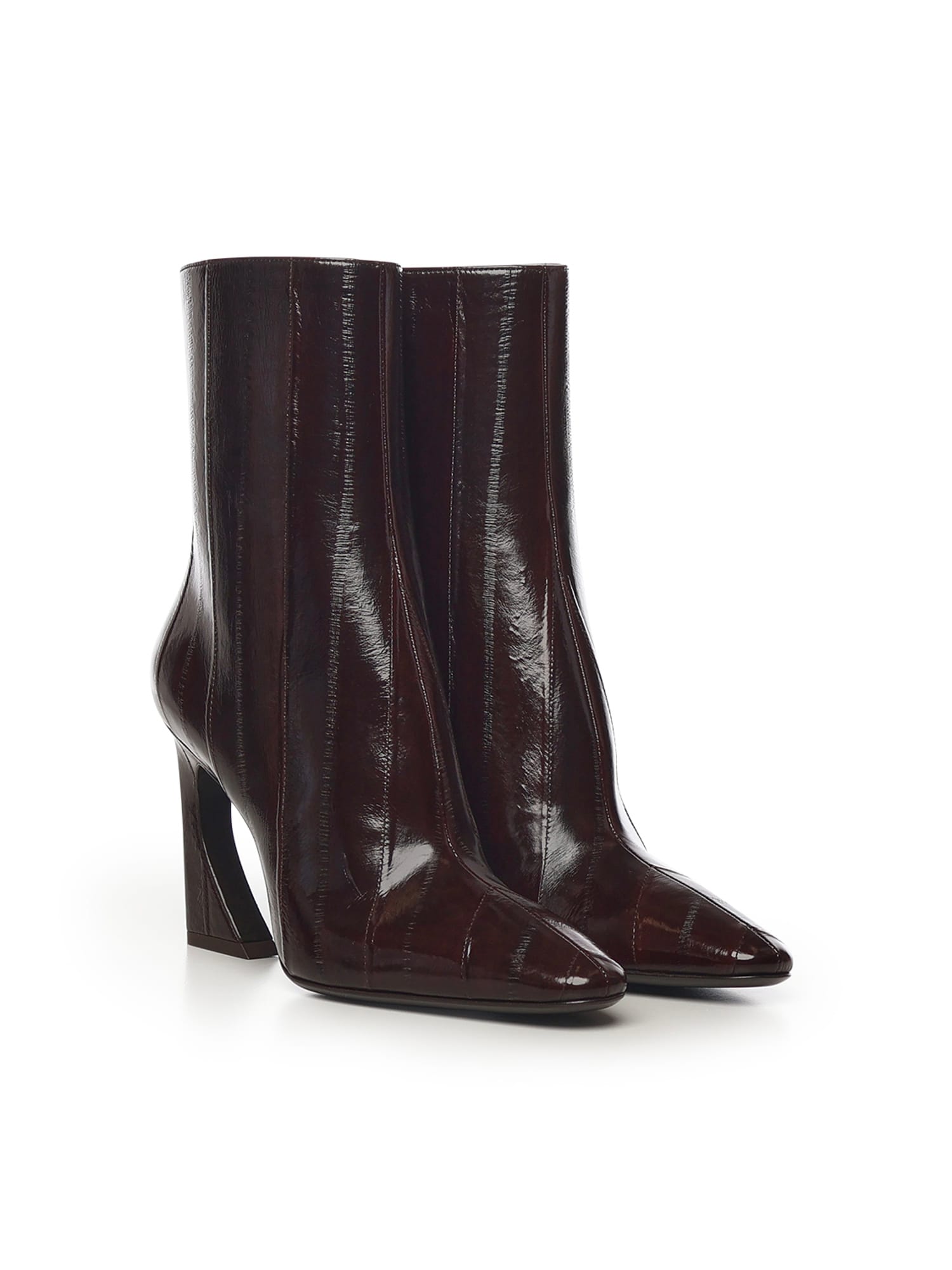 Fendi 95mm Eel Leather Curved Heel Booties In Burgundy