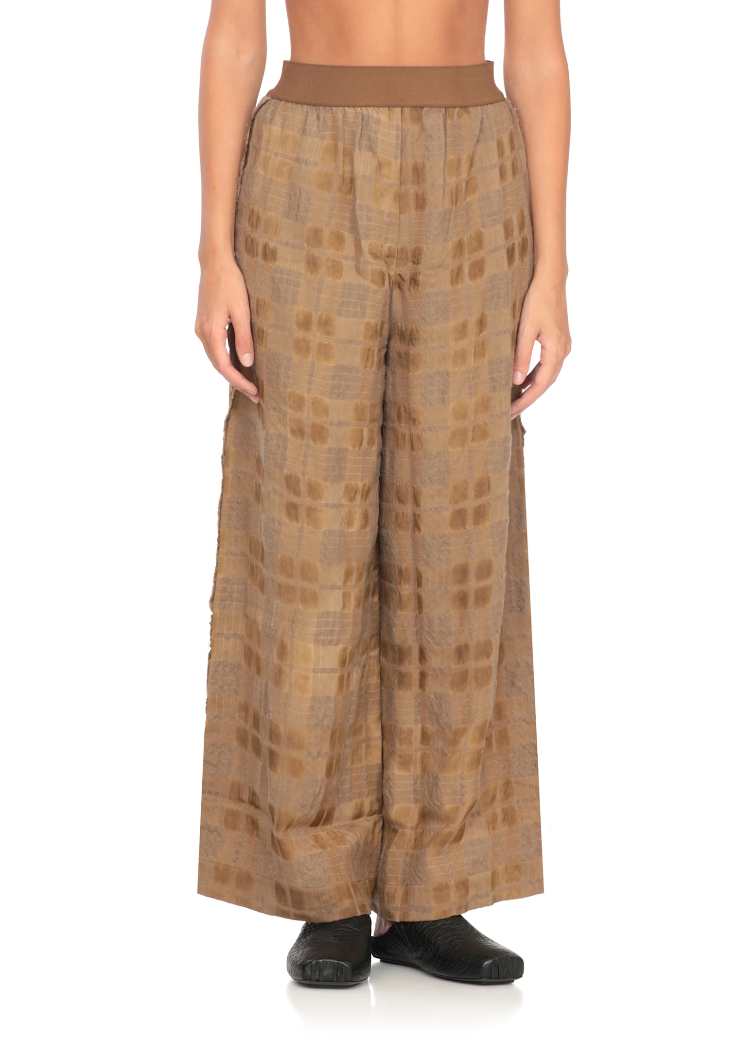 Uma Wang Wide Leg Trousers Elastic Waistband In Brown