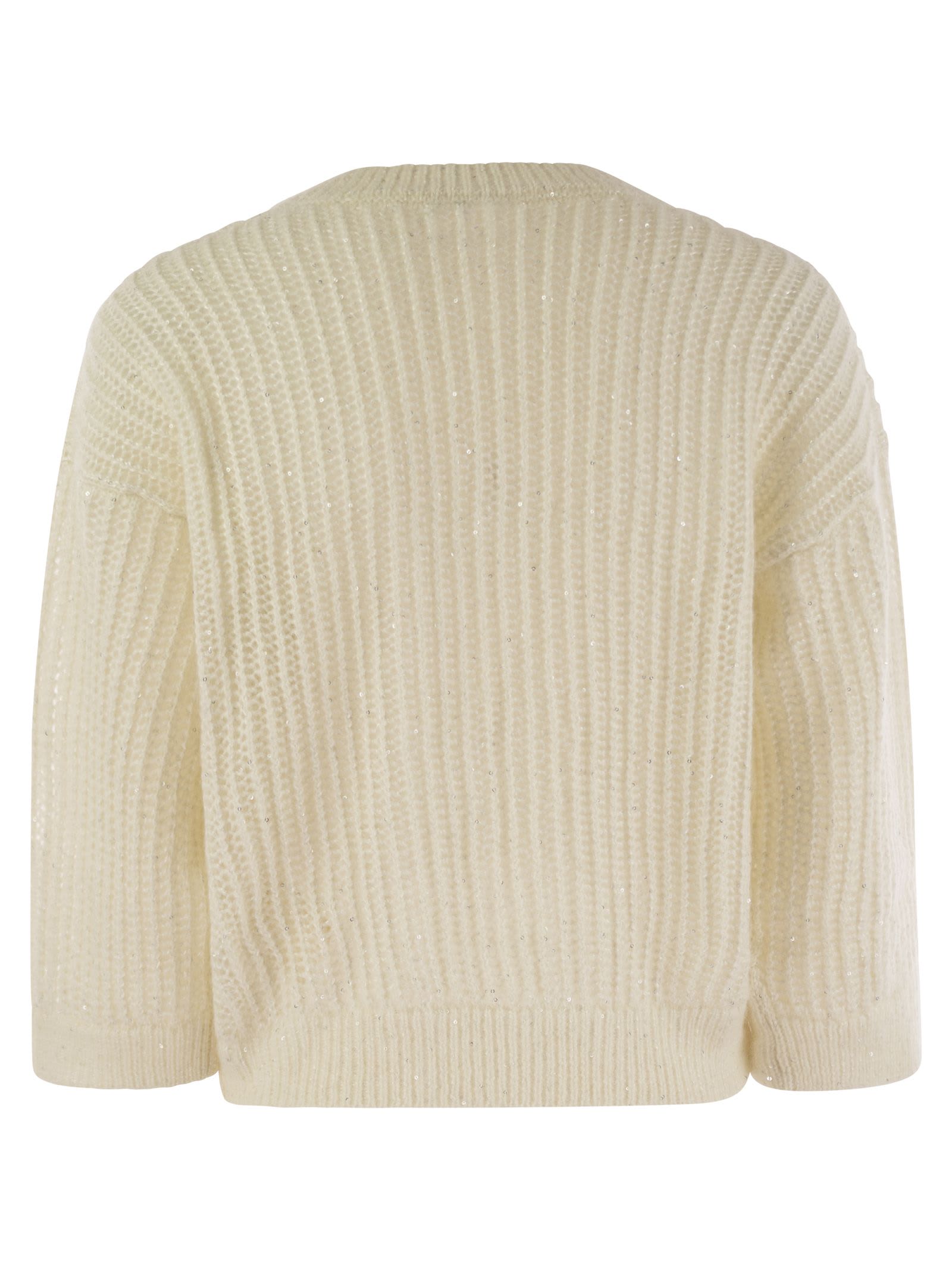 Shop Peserico Tricot Sweater With Micropaillettes In White