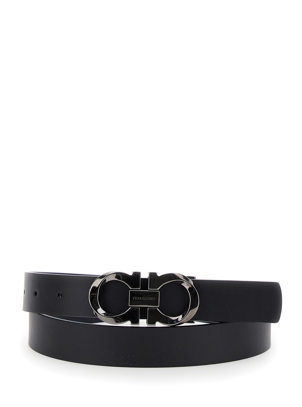 Shop Ferragamo Black And Blue Reversible Belt With Gancini Buckle In Leather Man In Midnight/nero