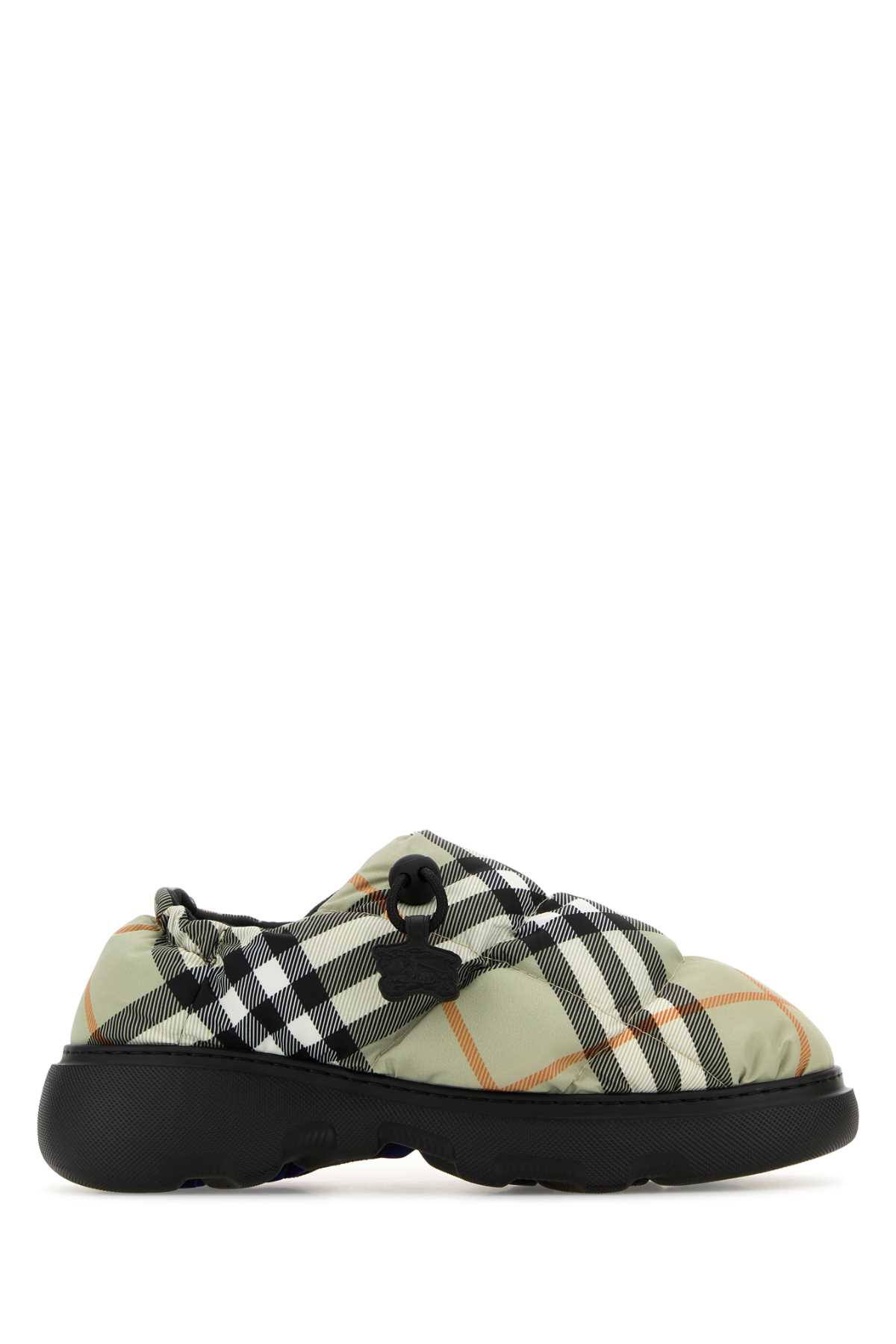 Shop Burberry Printed Fabric Pillow Check Slip Ons In Green