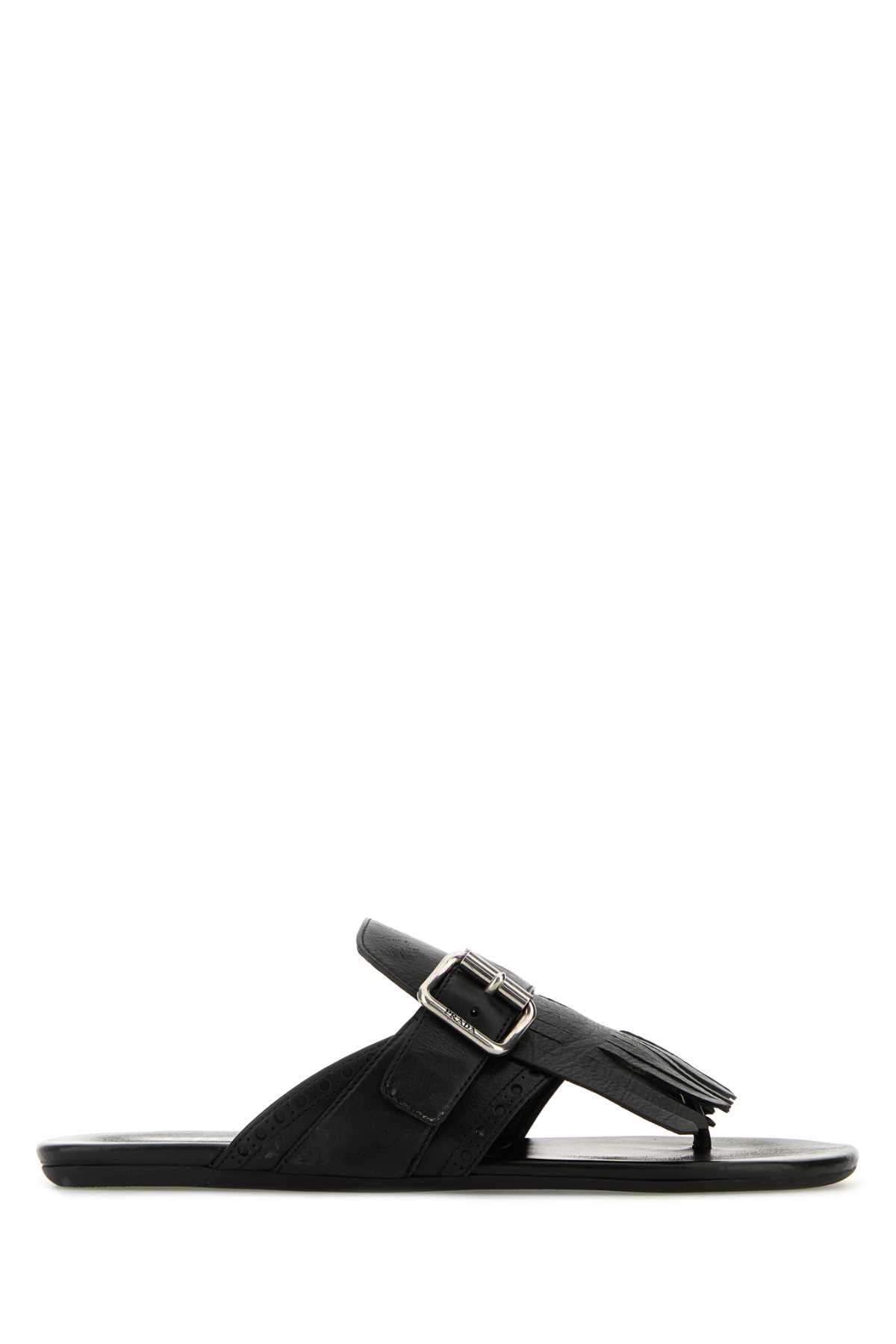 Black Leather Shuffle Thong Slippers