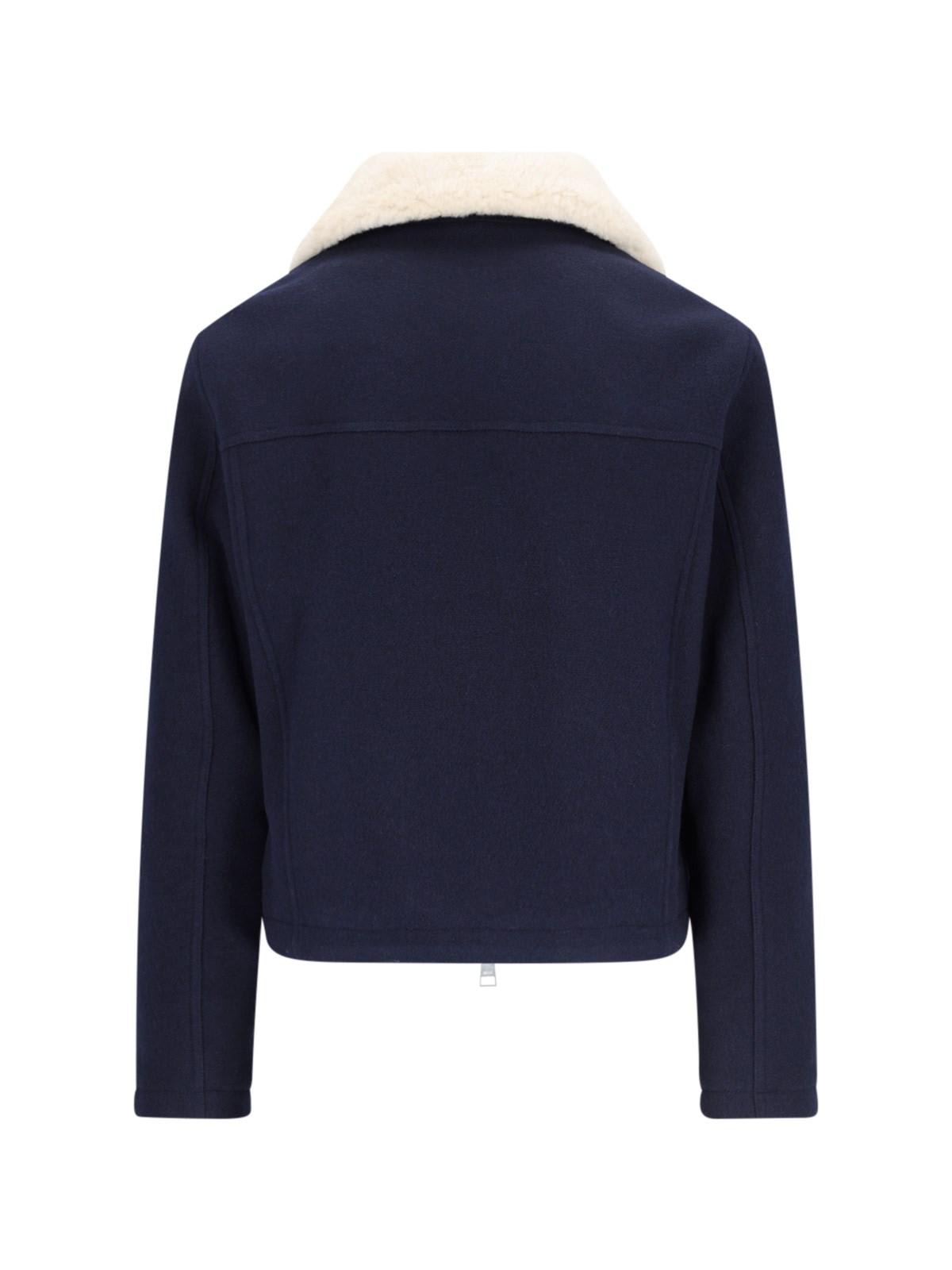 Shop Ami Alexandre Mattiussi Shearling Bomber Jacket In Navy Blue