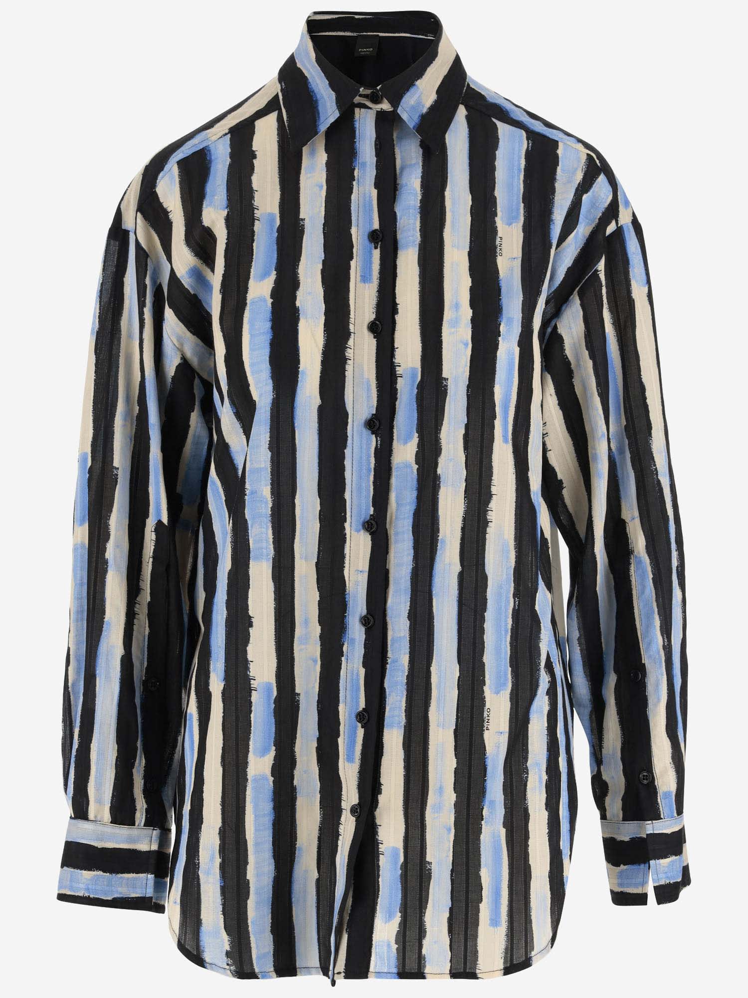 Shop Pinko Striped Cotton Shirt In Nero Burro Azzurro