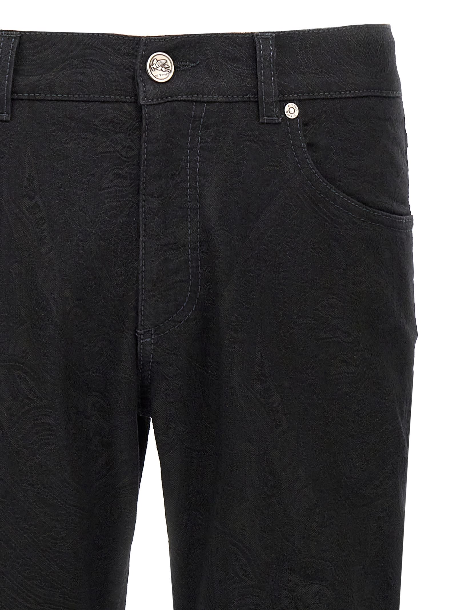 Etro Black Jacquard Jeans In Black