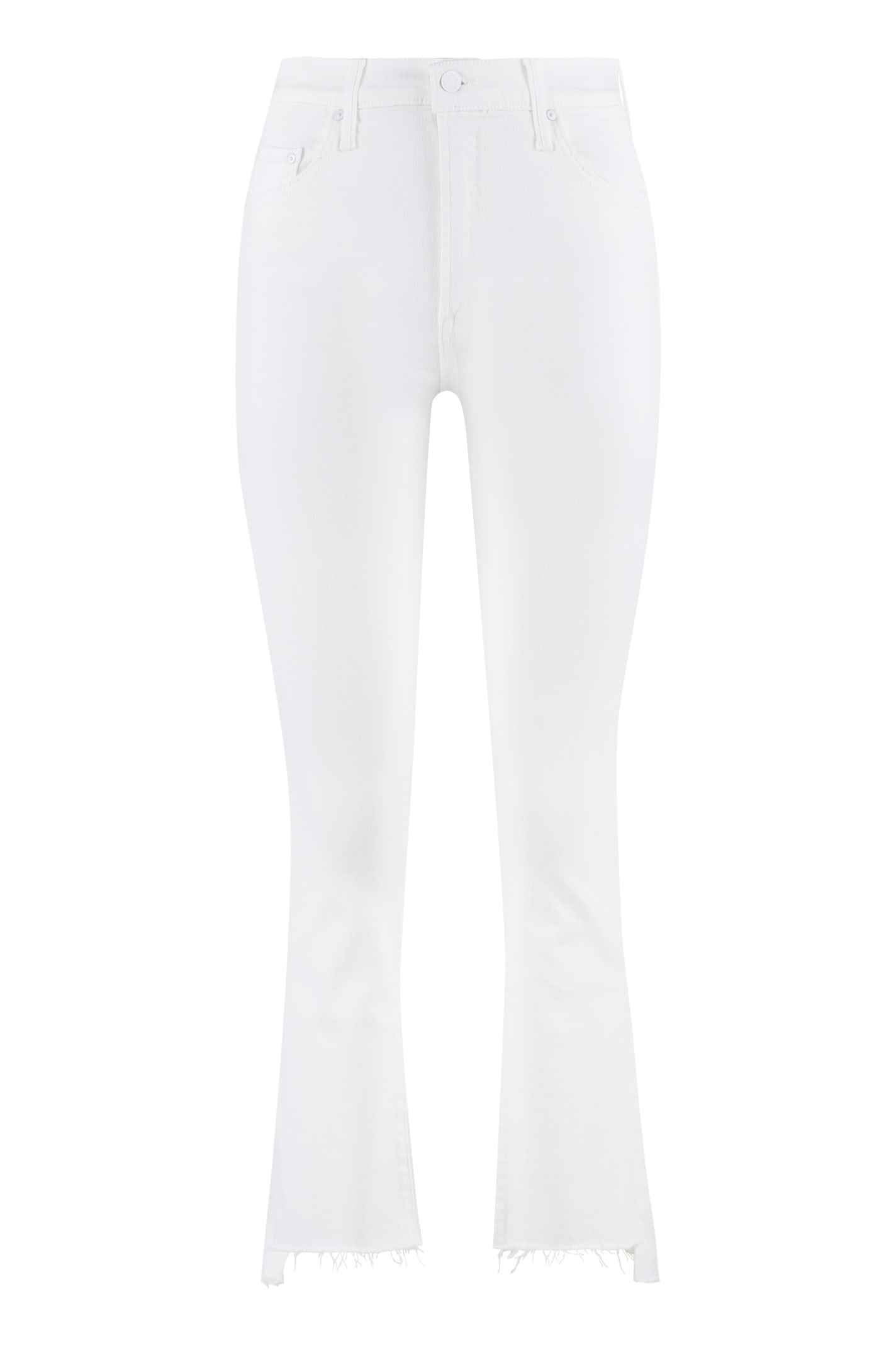 Shop Mother The Insider Crop Step Fray Jeans In White