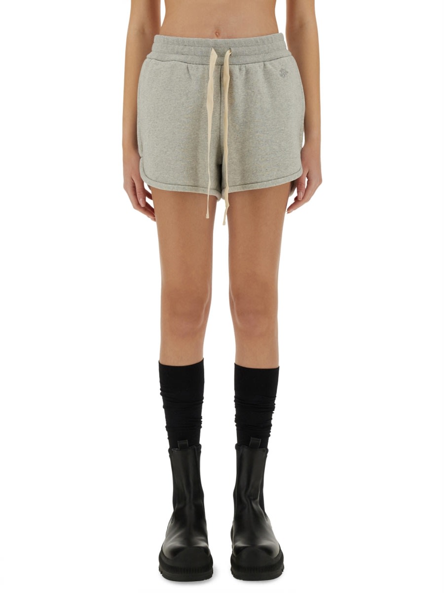 Jil Sander Elastic Waistband Cotton Terry Shorts In Brown